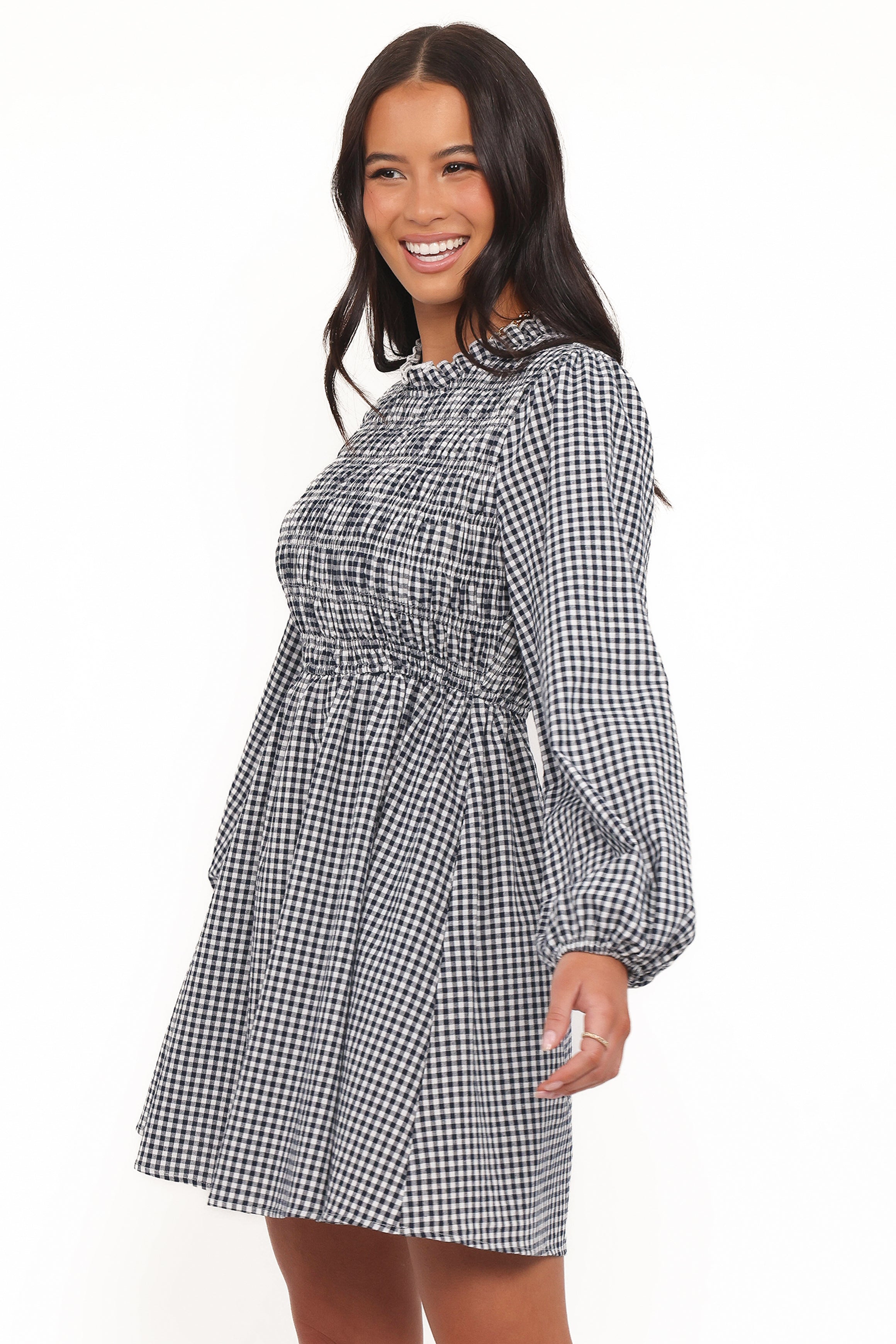 Jessen Long Sleeve Mini Dress - Navy Gingham