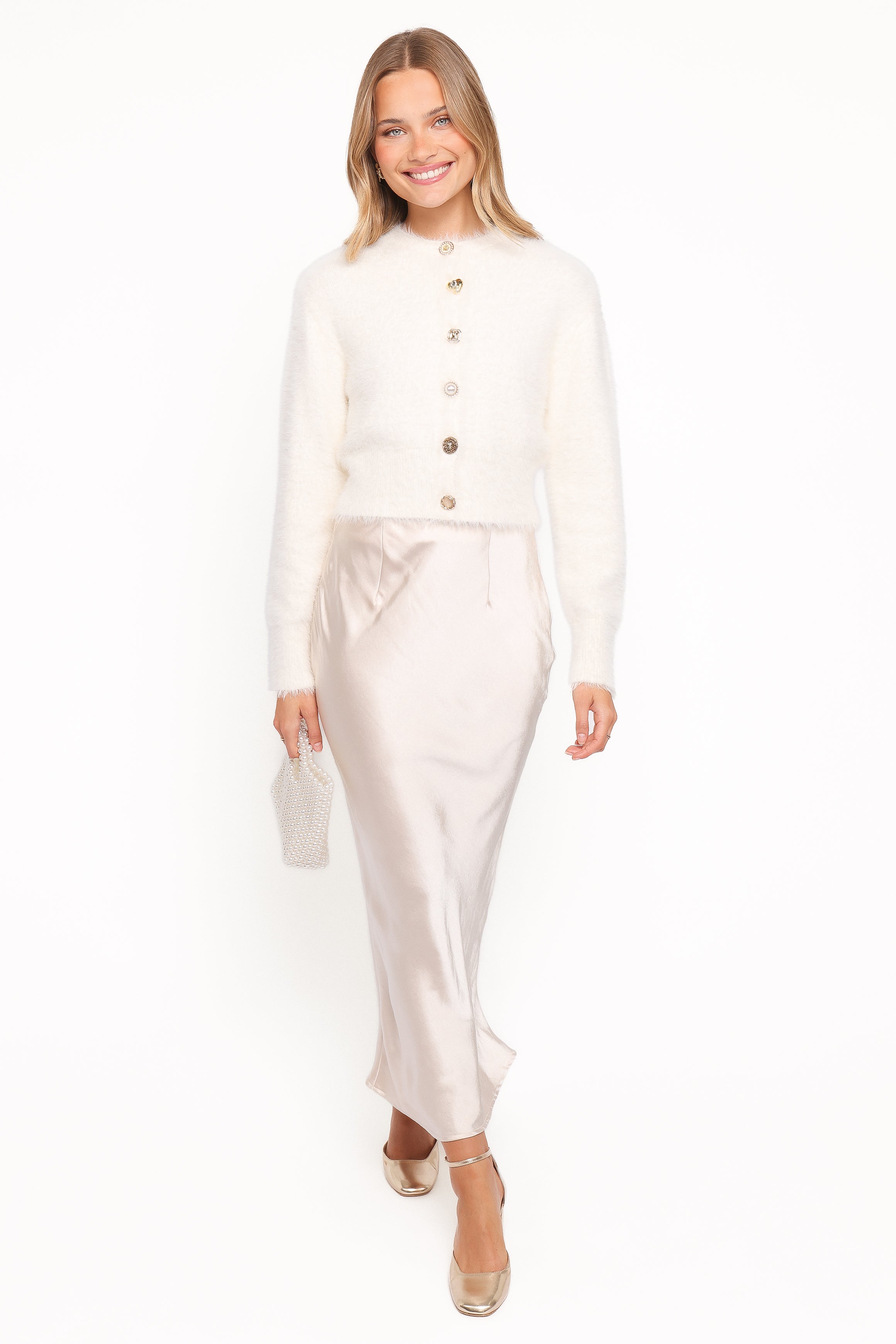 Jintie Vintage Button Cardigan - Cream