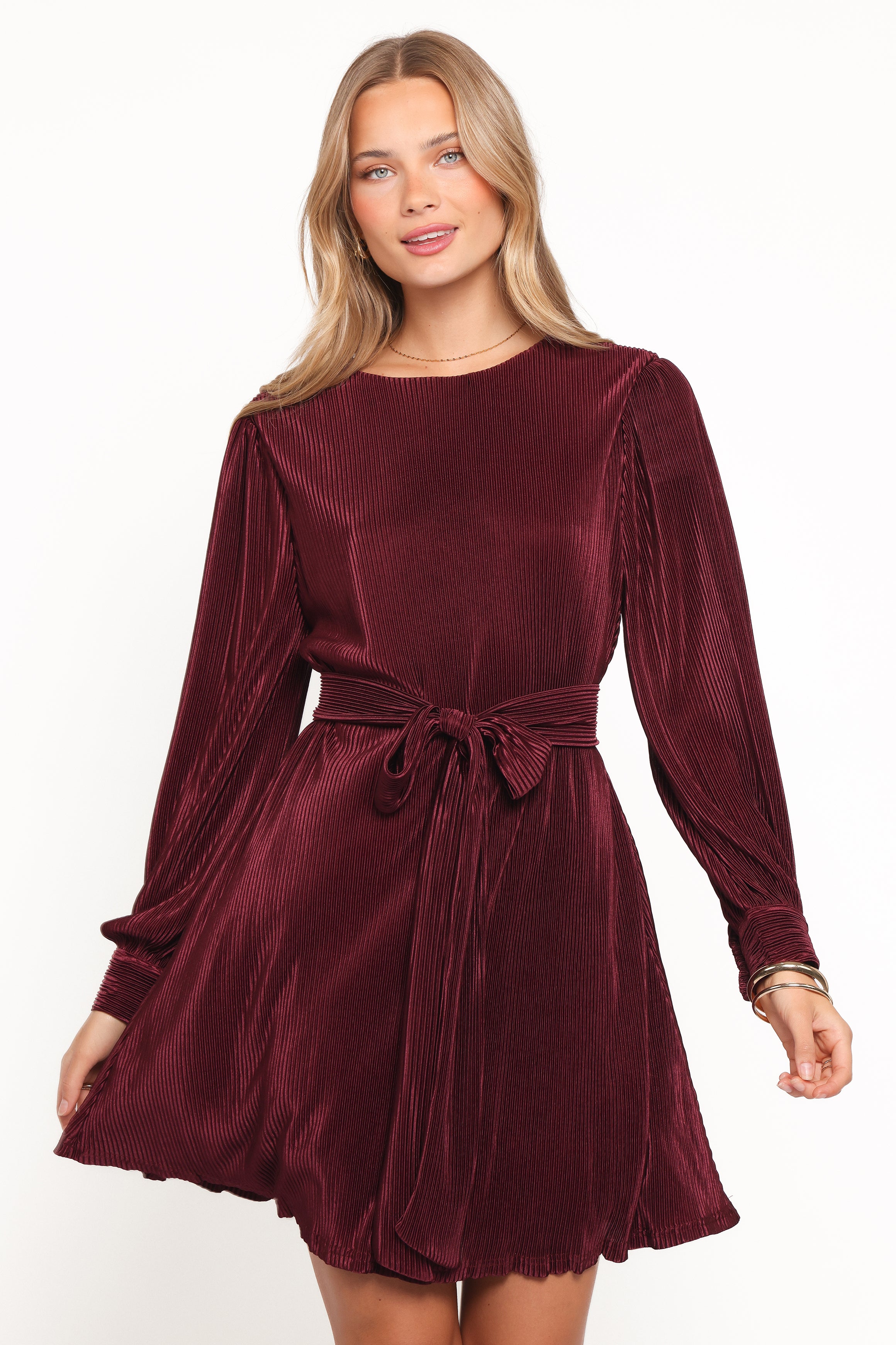 Joy Plisse Mini Dress - Burgundy