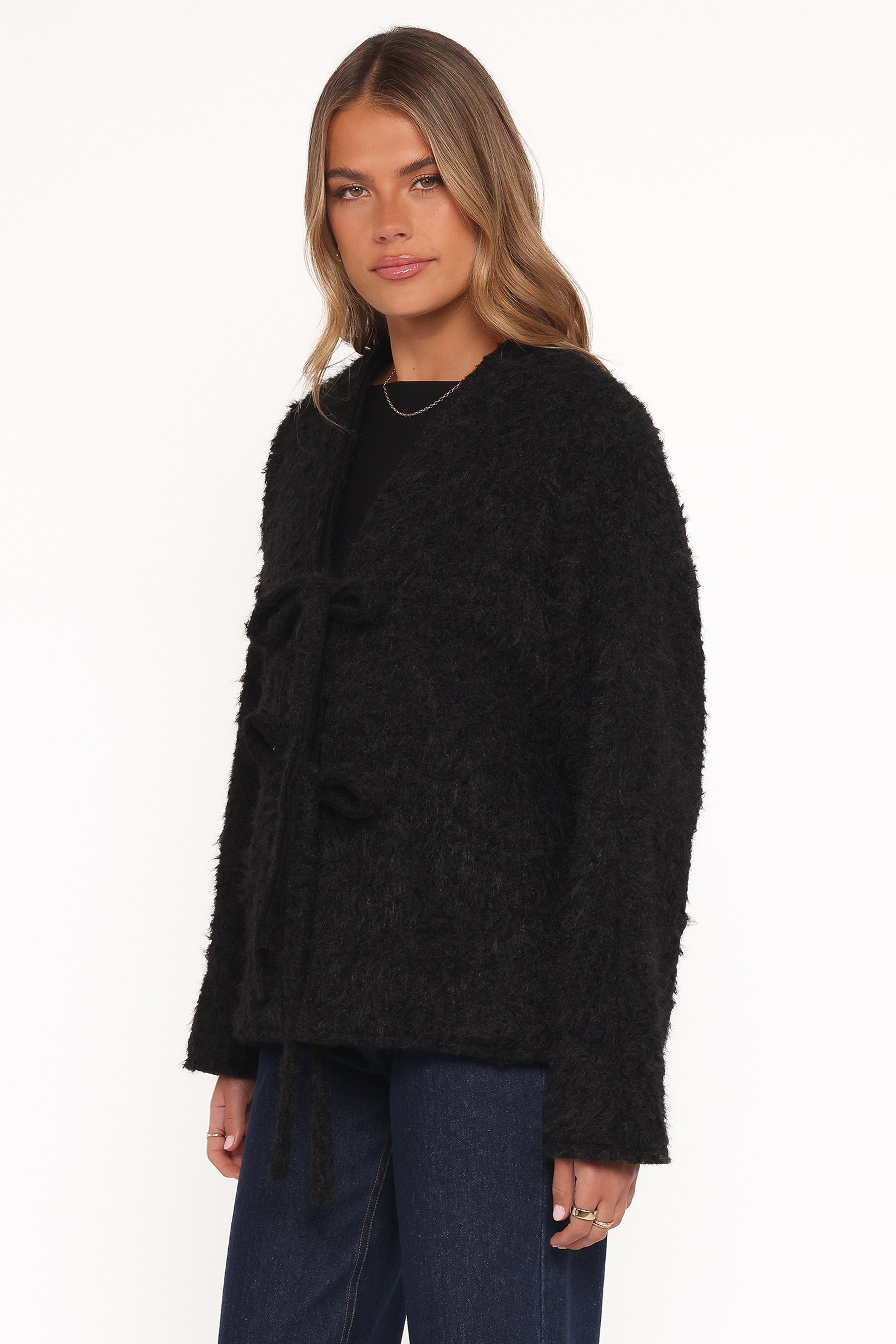 Kimmy Bow Oversized Cardigan - Black
