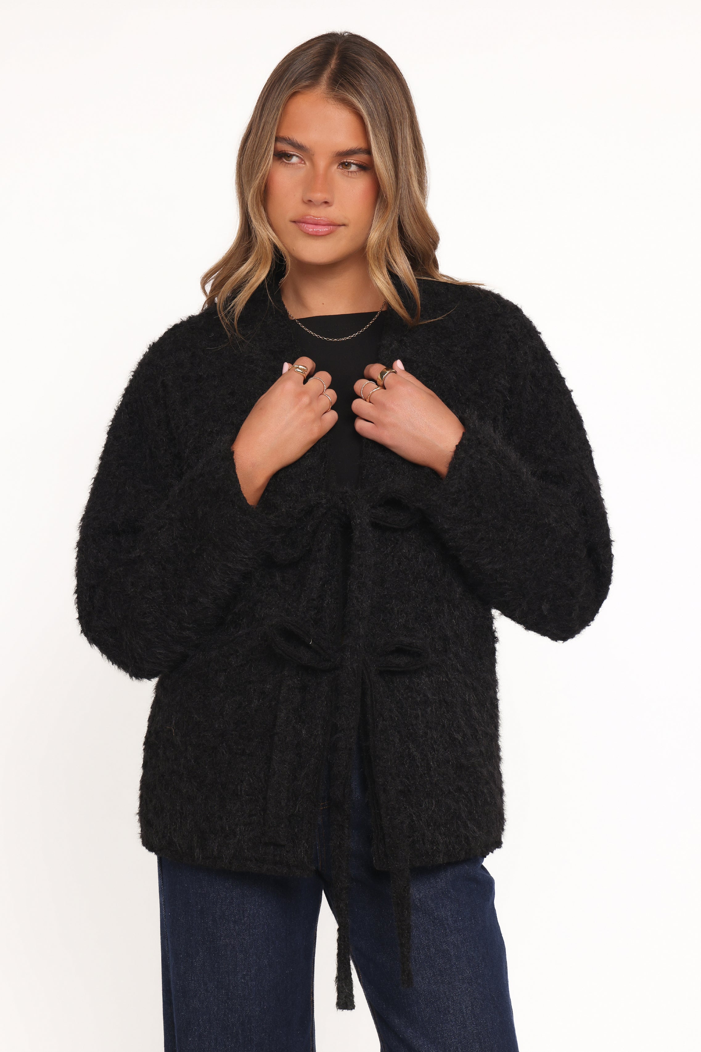 Kimmy Bow Oversized Cardigan - Black