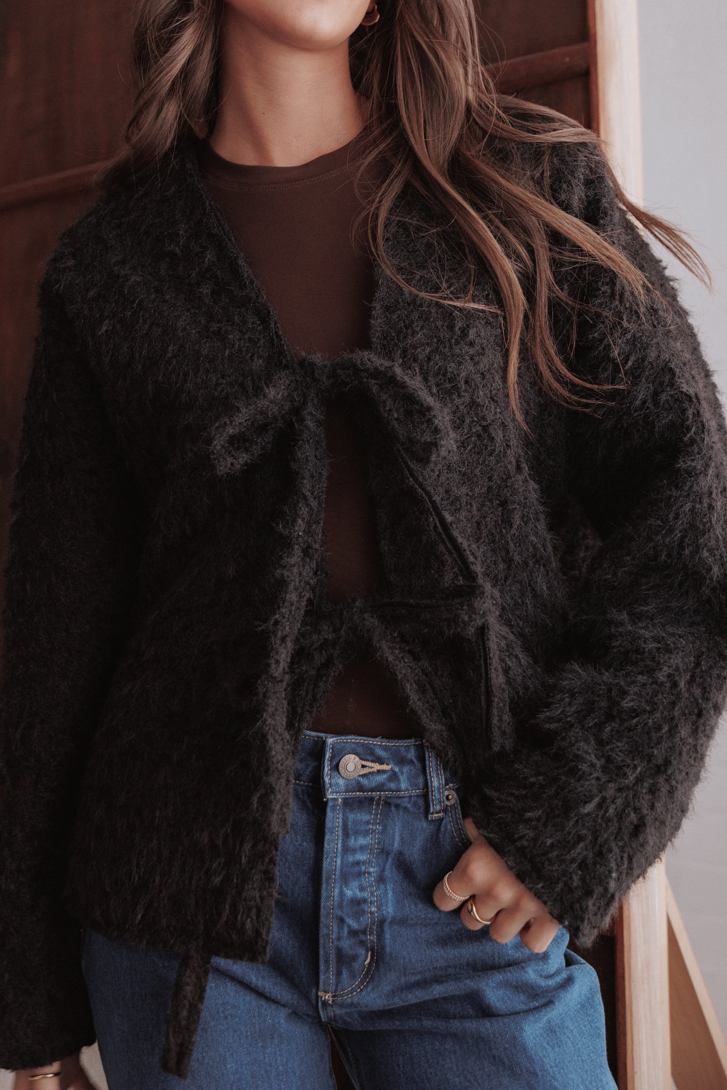 Kimmy Bow Oversized Cardigan - Black