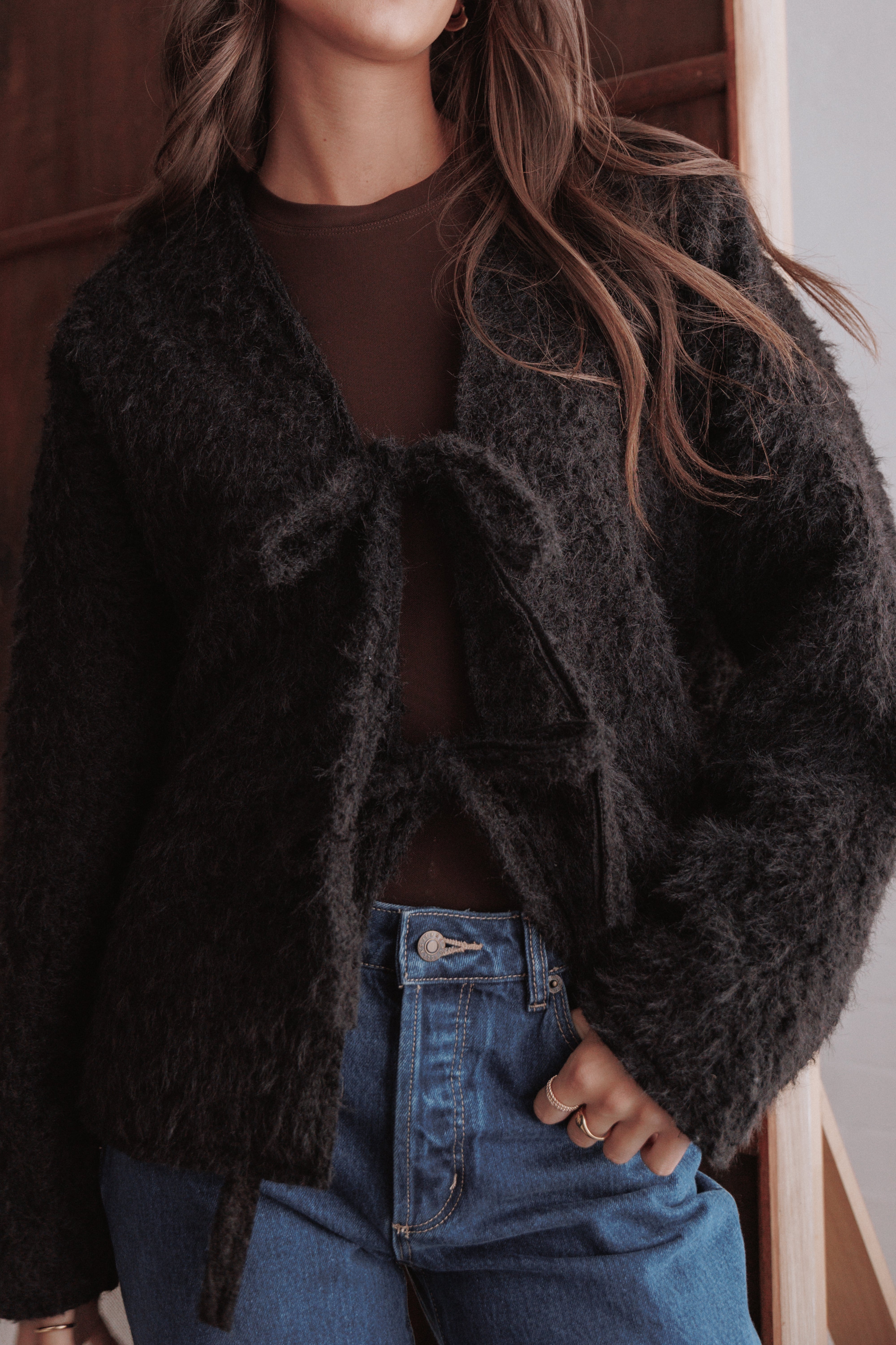 Kimmy Bow Oversized Cardigan - Black