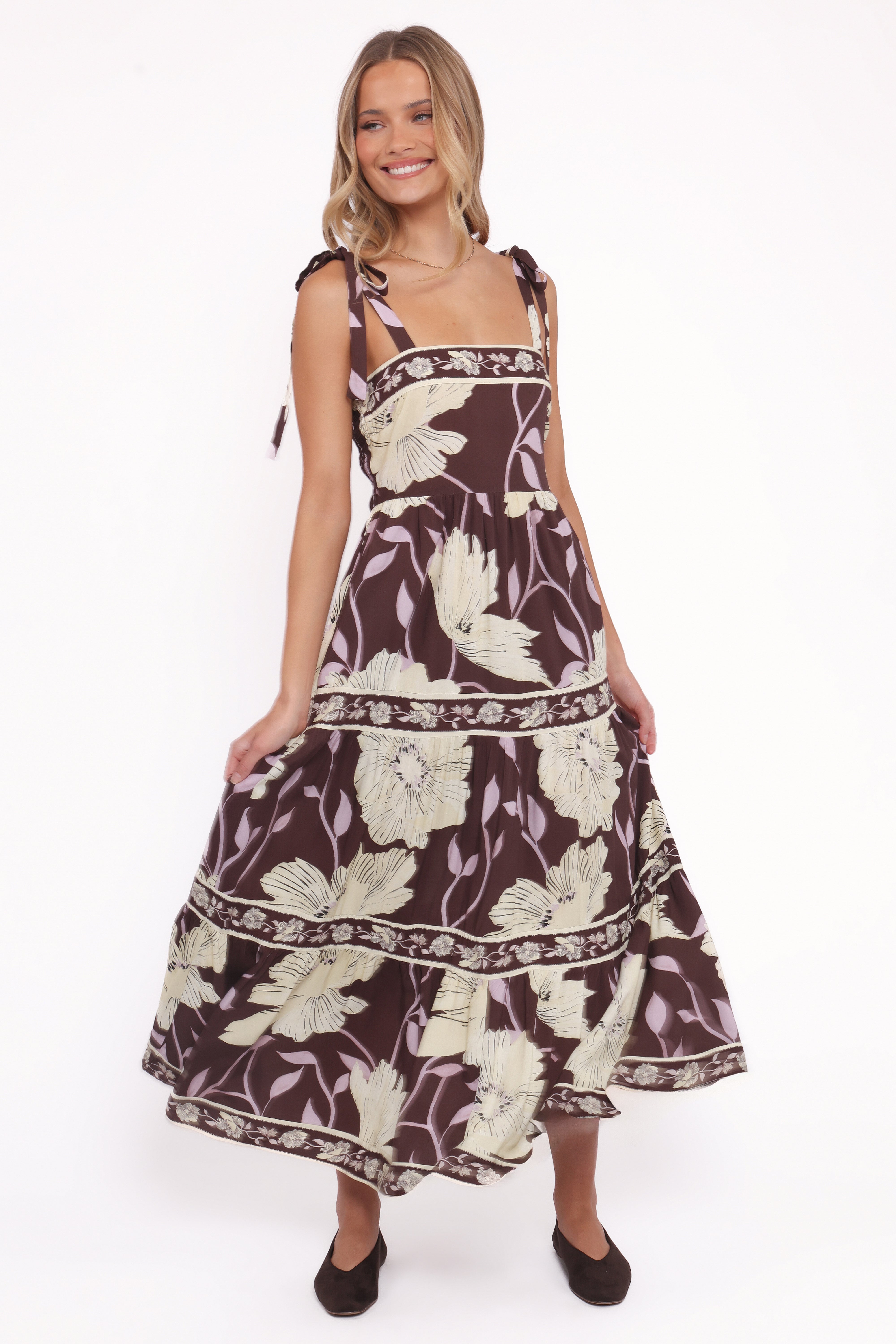 Leonor Maxi Dress - Yellow Brown Floral