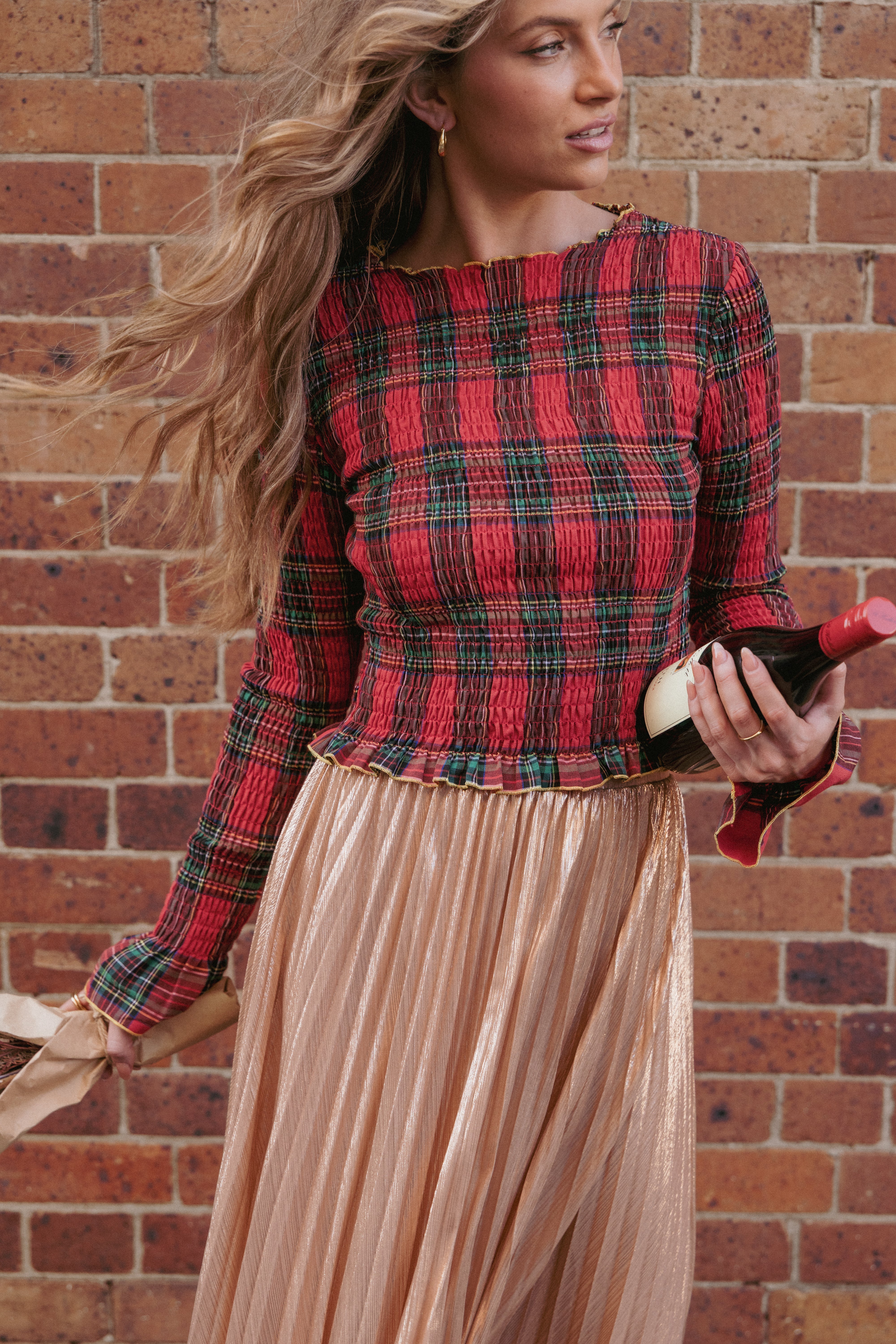 Lillee Ruched Top - Red Plaid