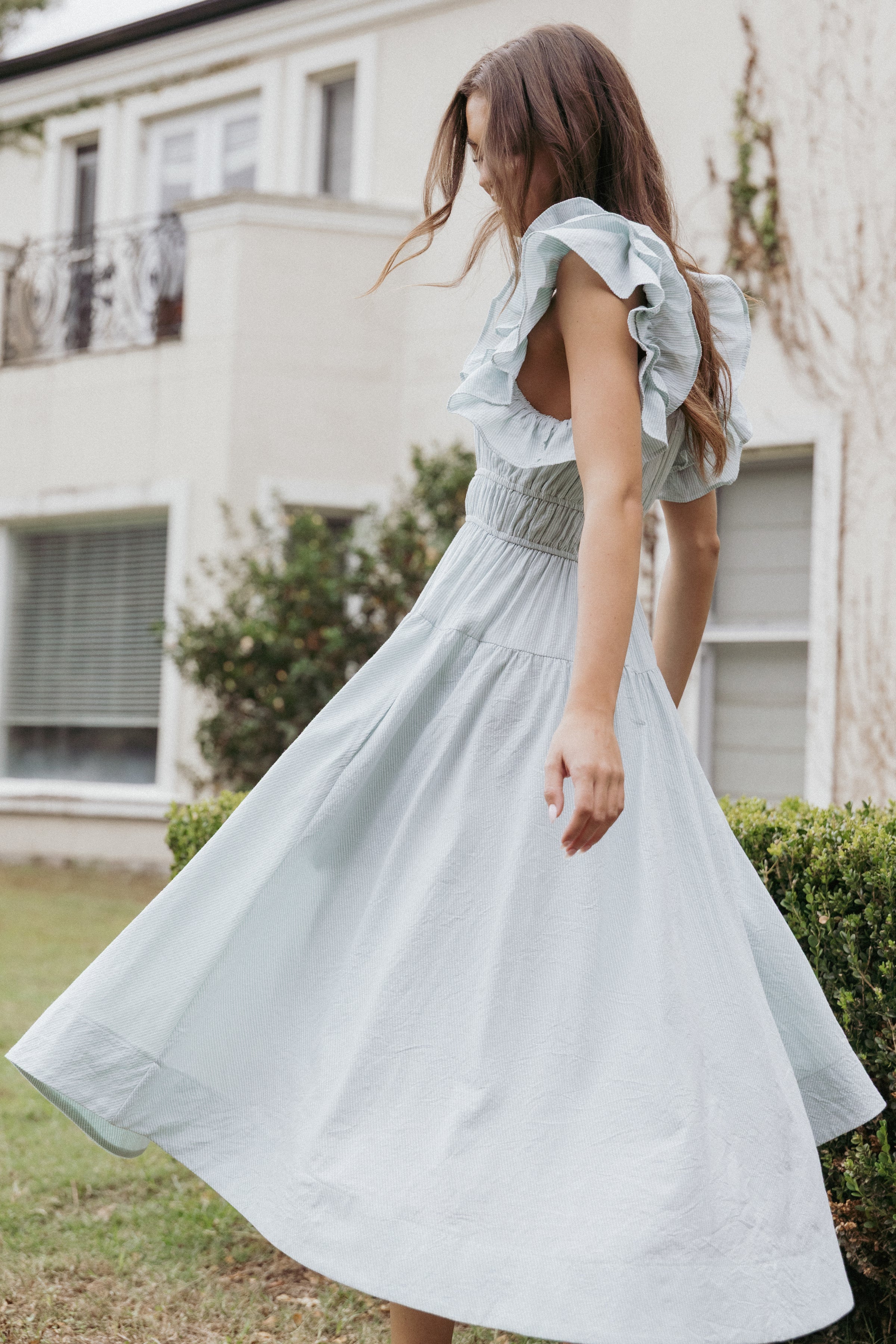 Linda Midi Dress - Green Stripe