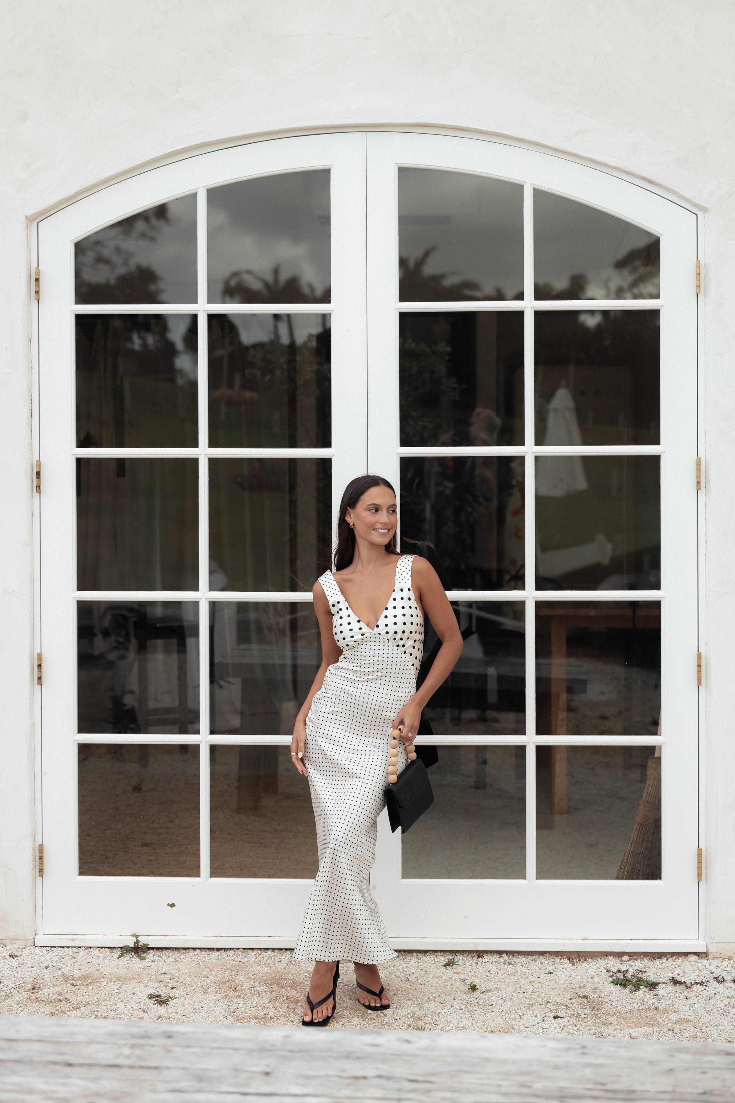 Lizza Maxi Dress - White Polkadot