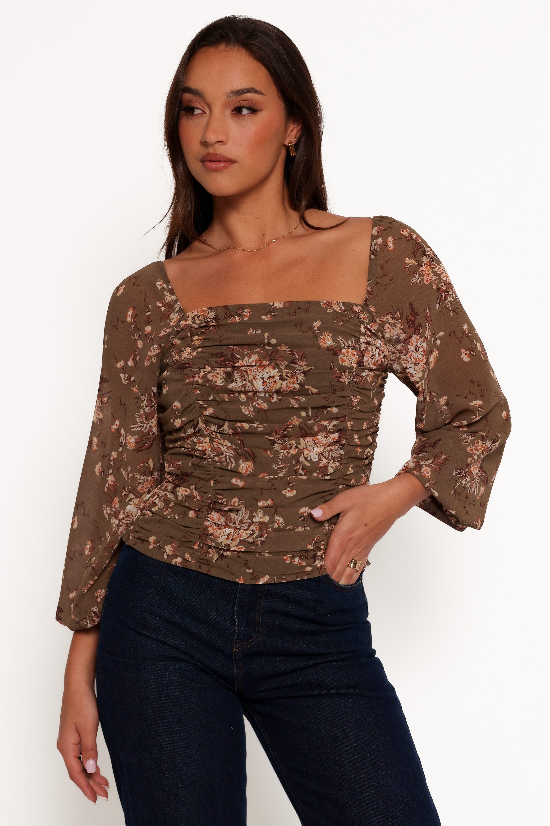 Maia Long Sleeve Top - Olive Floral