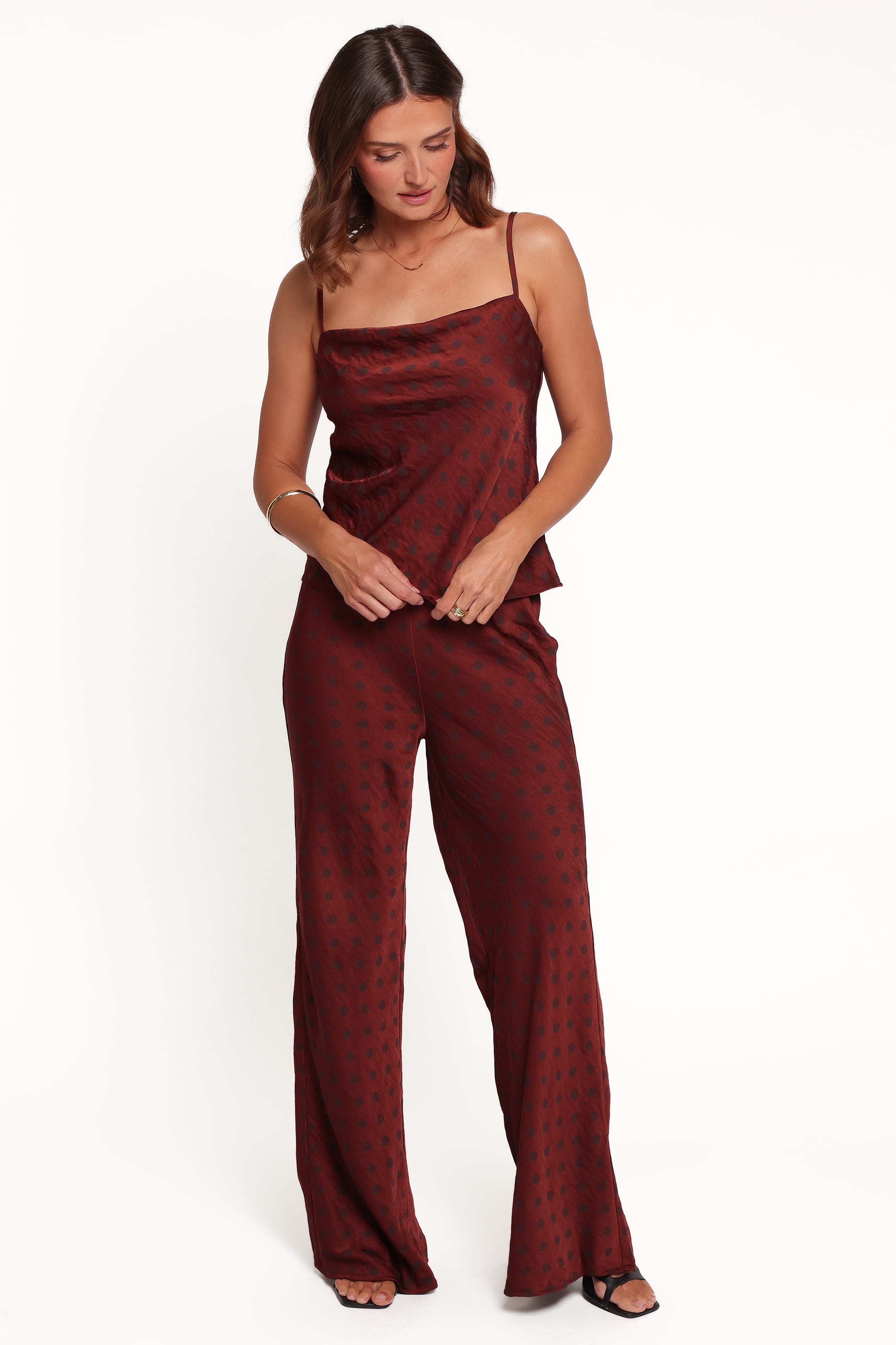 Mandie Pants - Brown/Maroon Dot