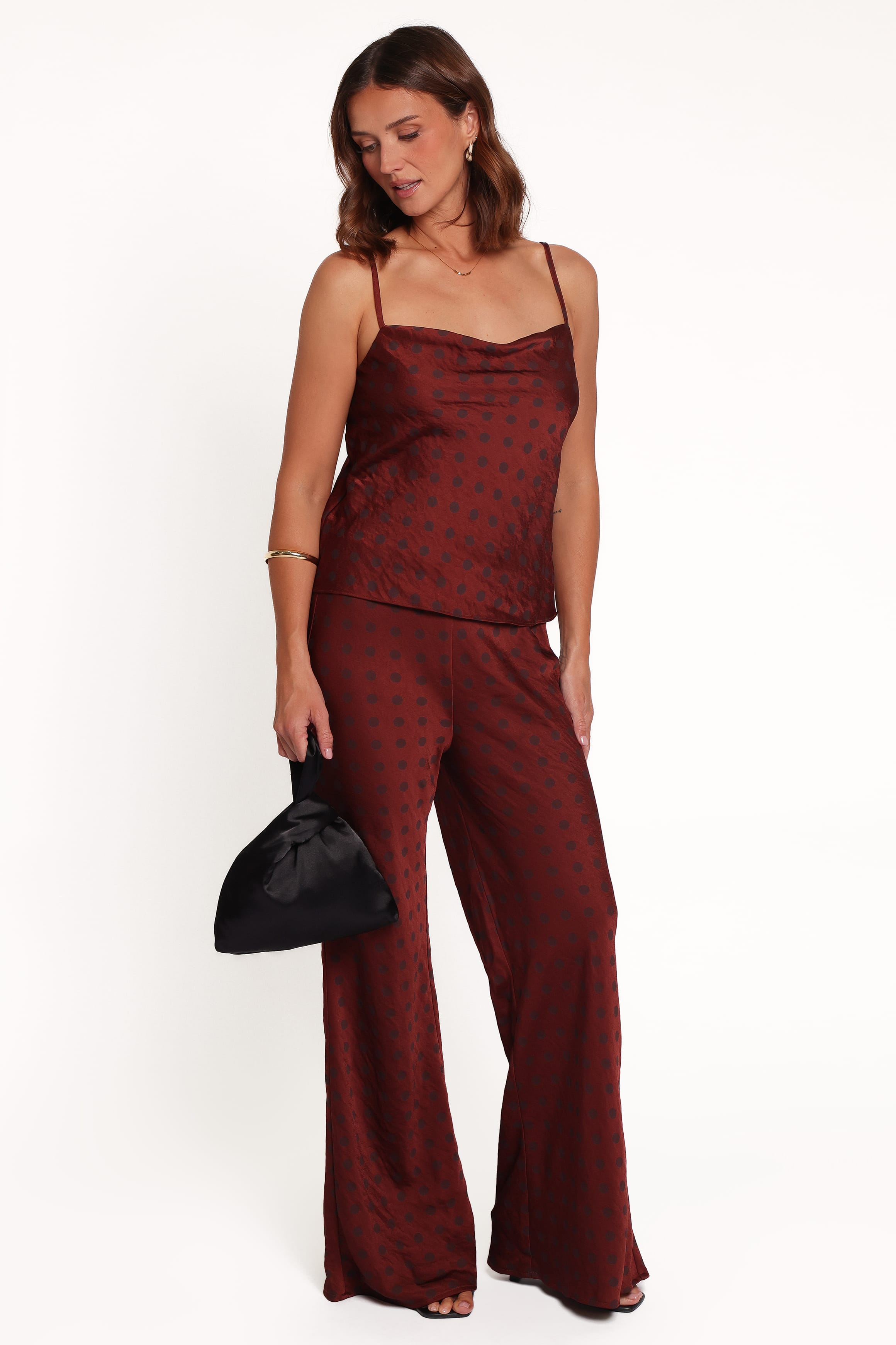 Mandie Pants - Brown/Maroon Dot
