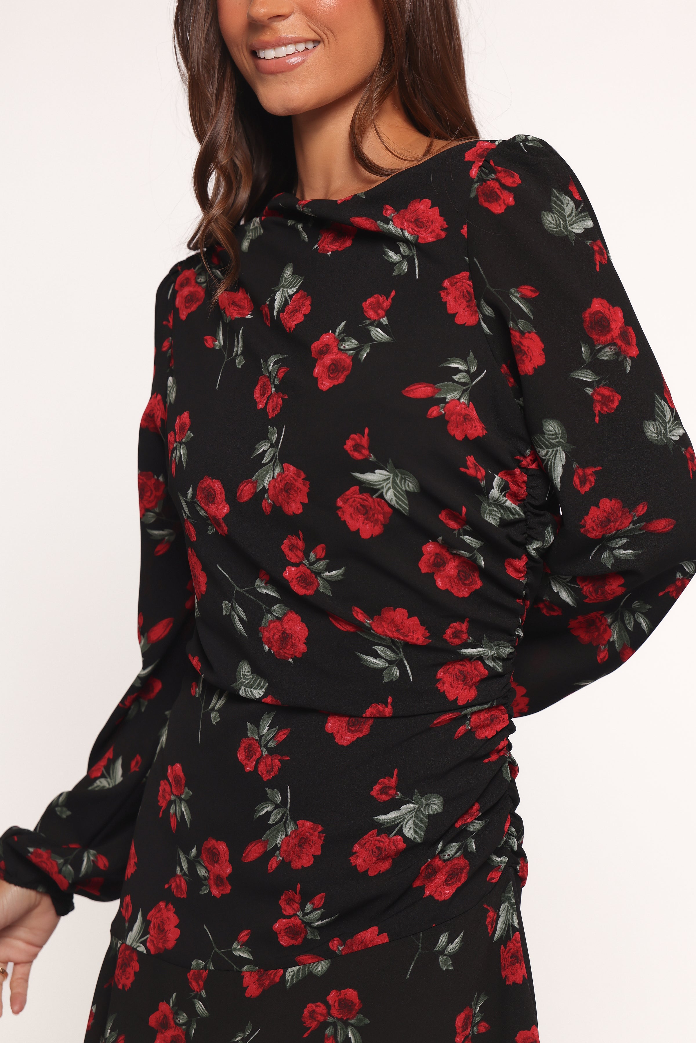Mariska Long Sleeve Mini Dress - Rose Print