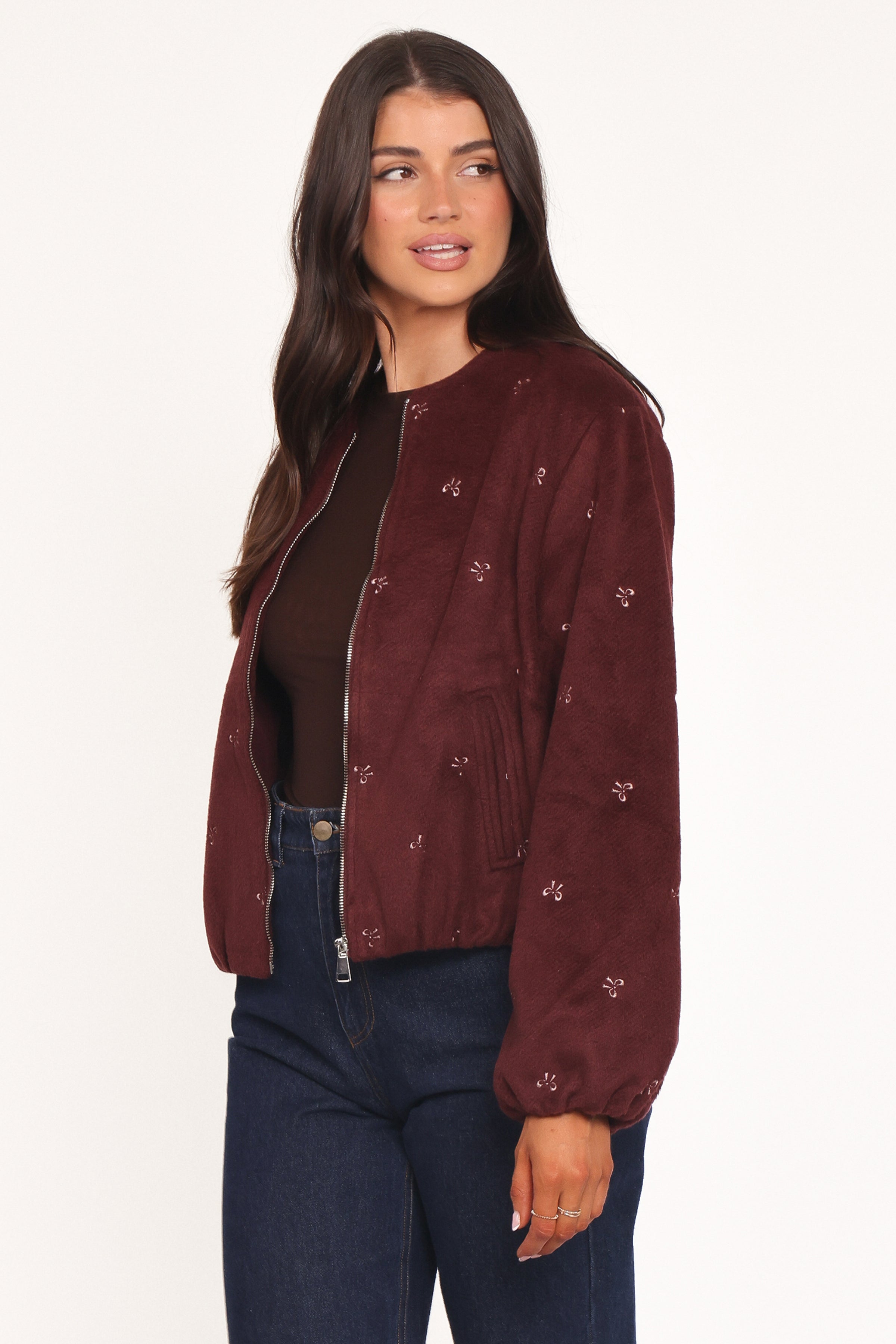 Marla Cropped Bomber - Cherry