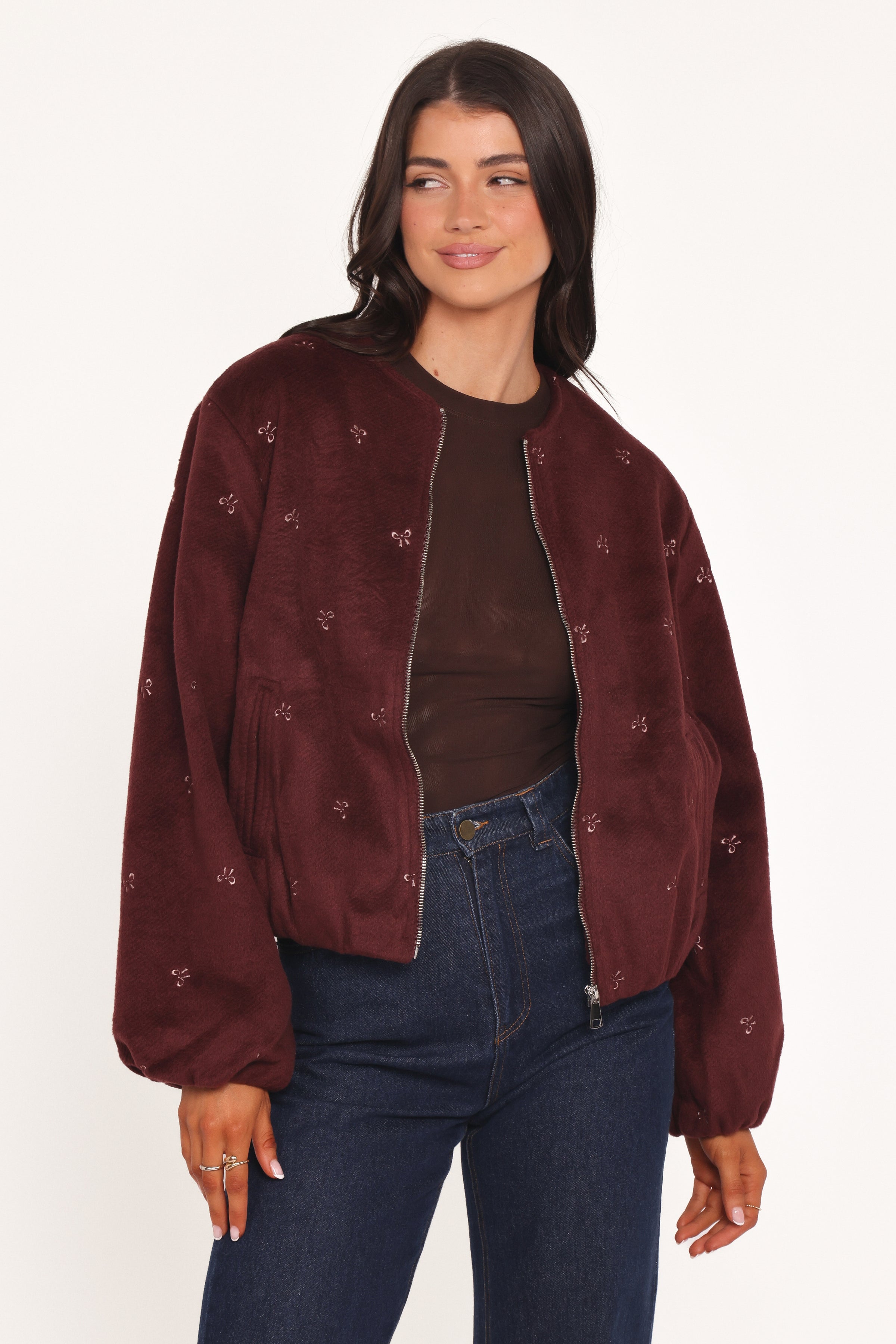 Marla Cropped Bomber - Cherry