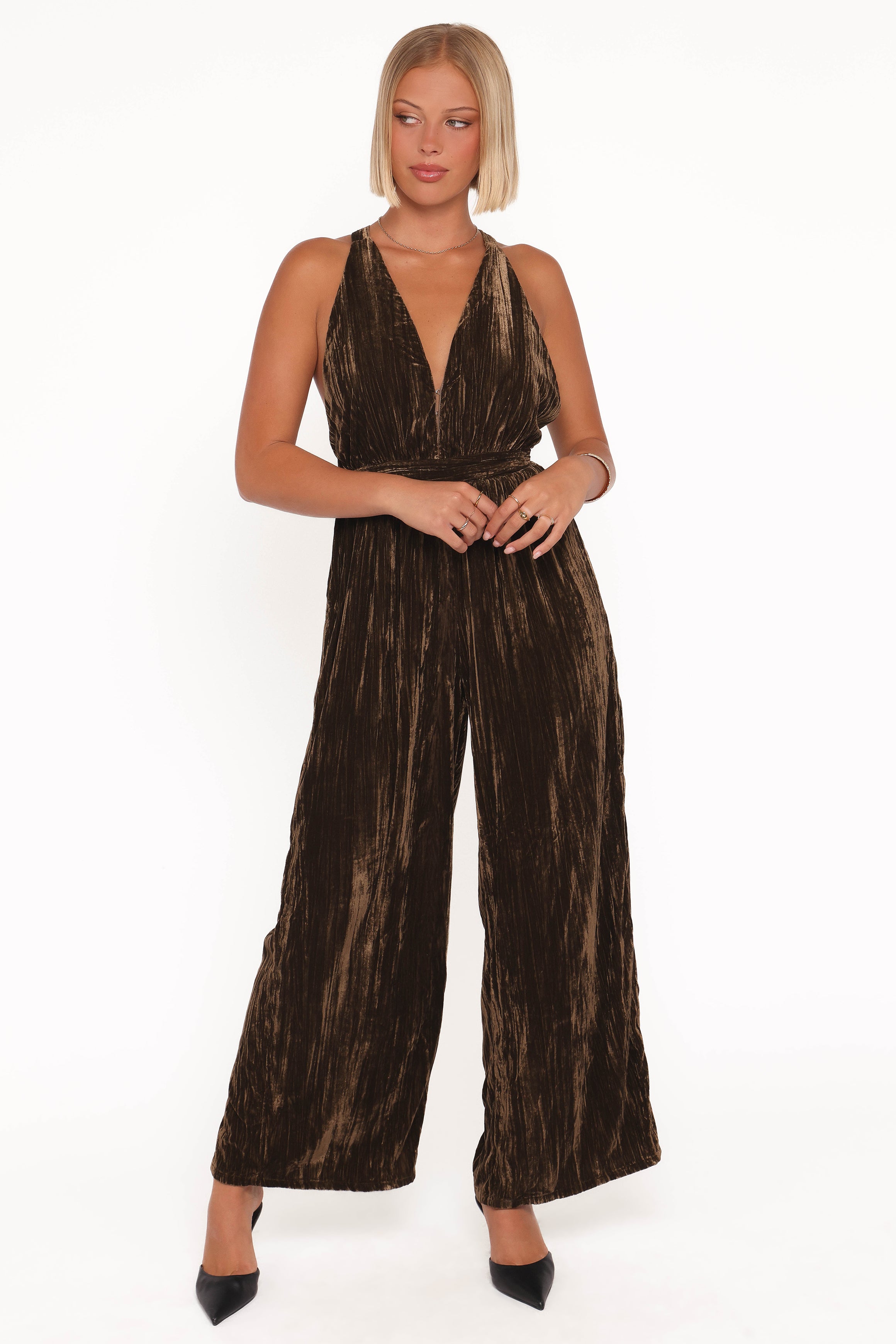 Melody Velvet Jumpsuit - Mocha Olive