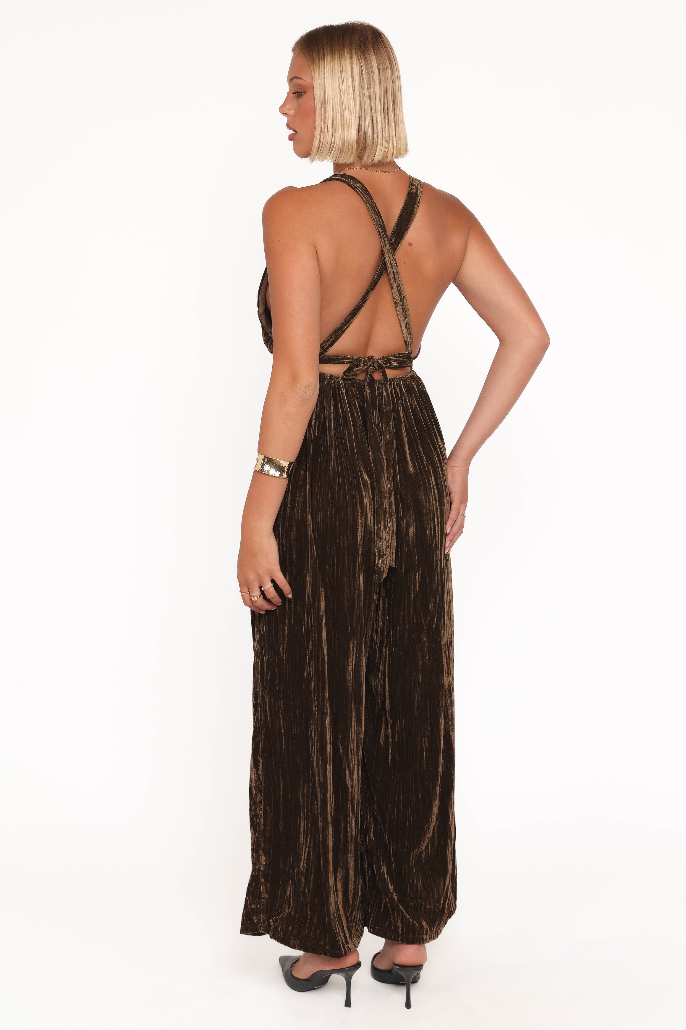 Melody Velvet Jumpsuit - Mocha Olive