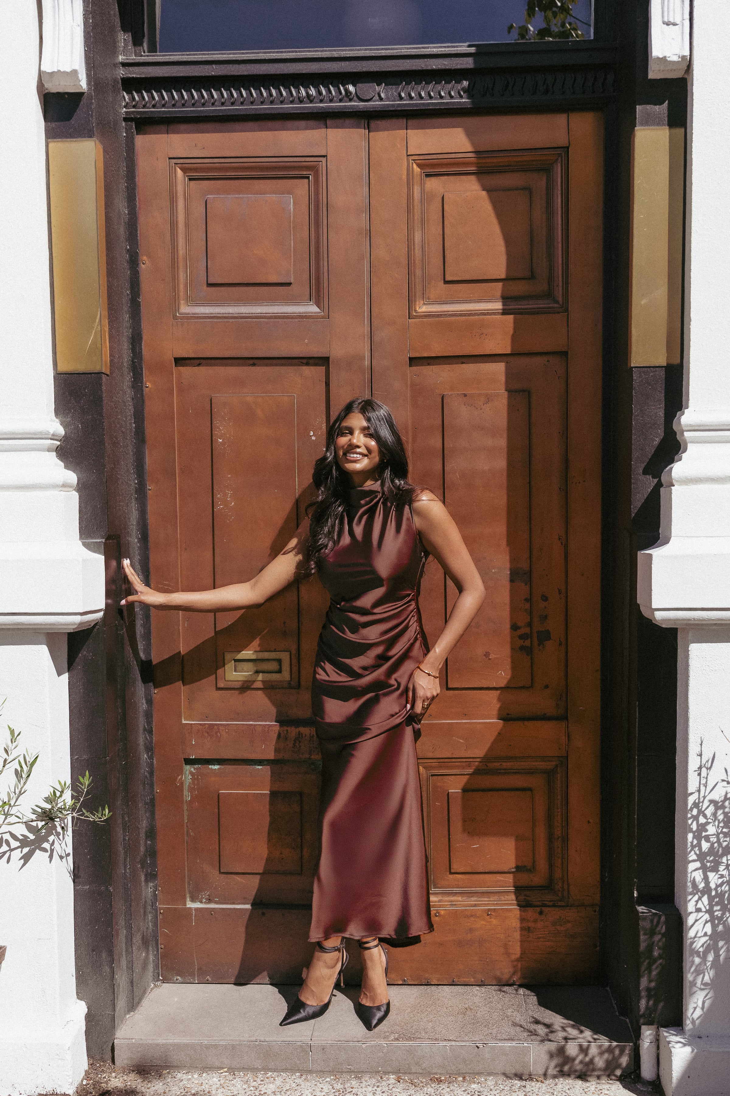 Meryn High Neck Dress - Brown