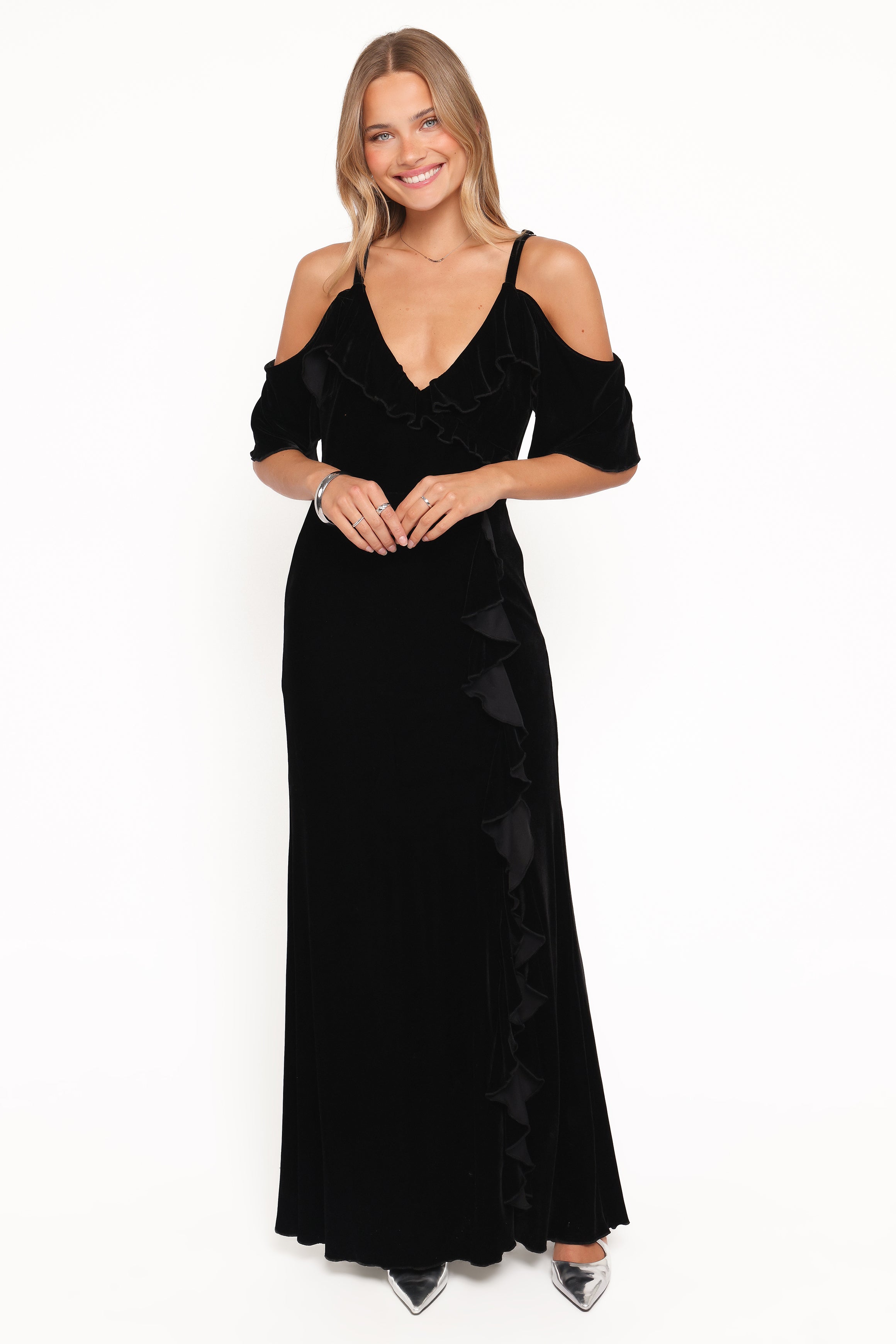 Micah Off Shoulder Velvet Maxi Dress - Black