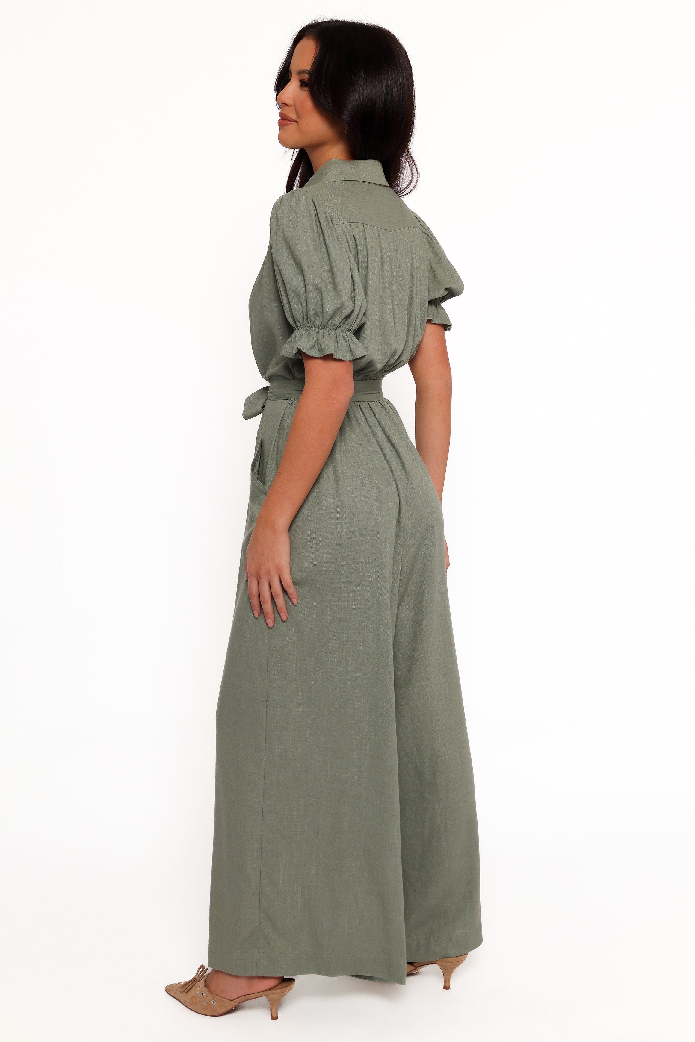 Minnie Waist Tie Jumpsuit - Olive
