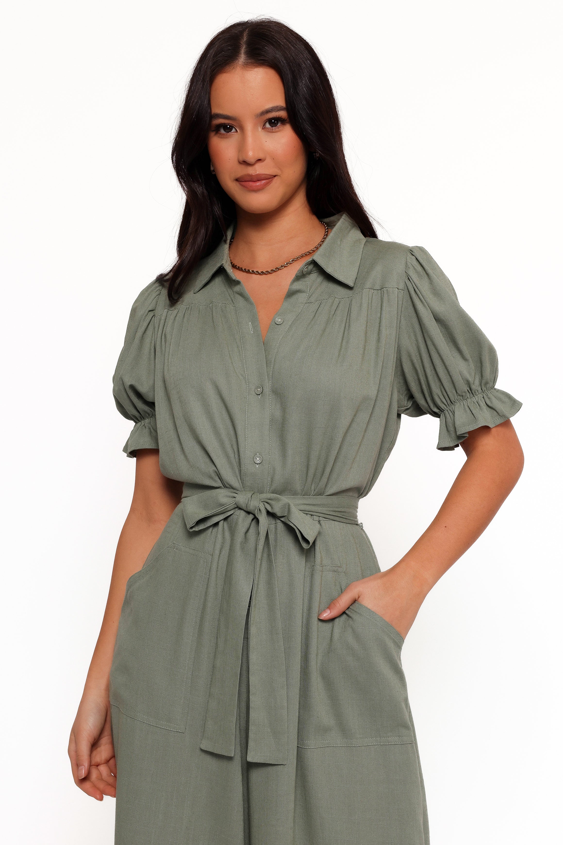 Minnie Waist Tie Jumpsuit - Olive
