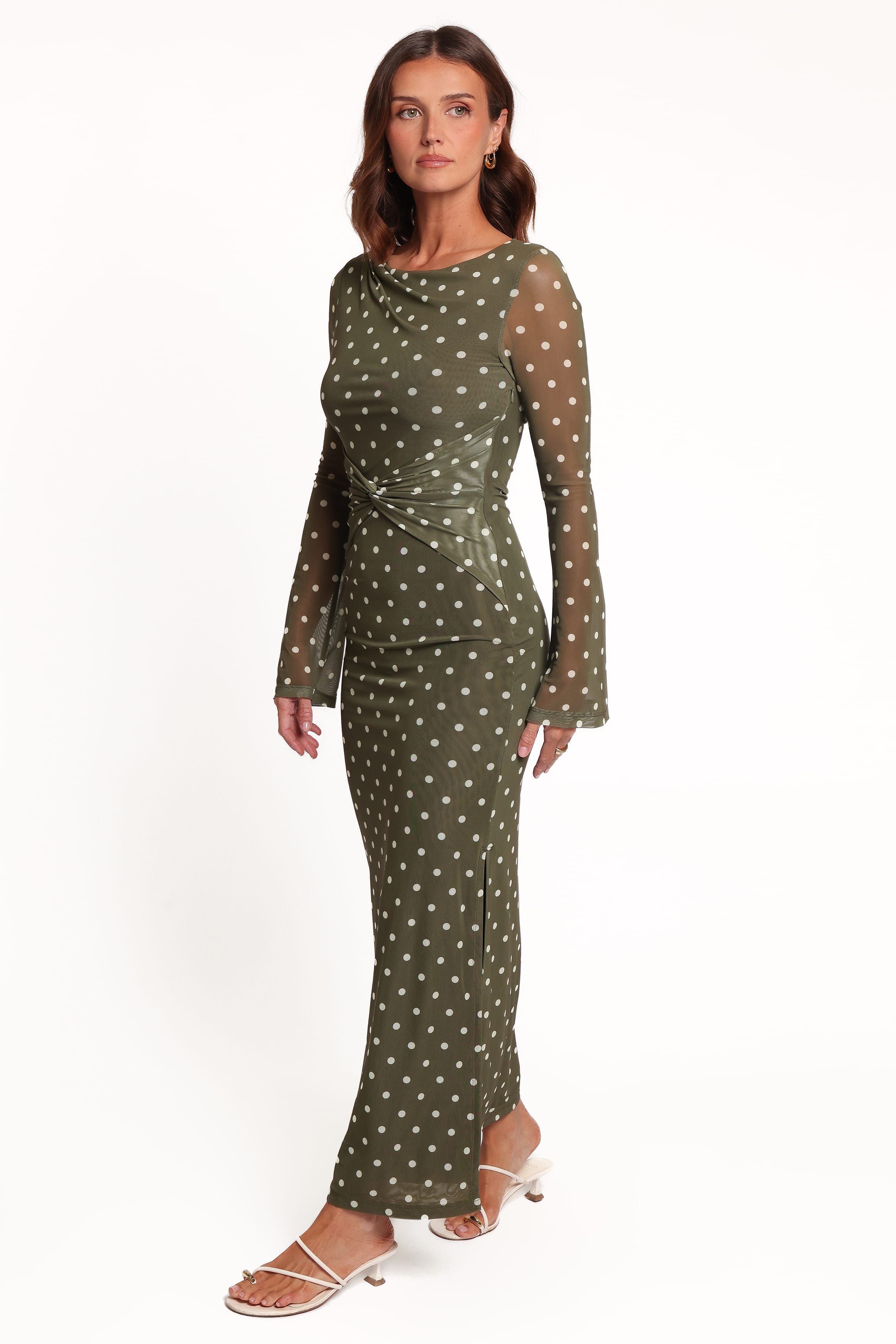 Nash Long Sleeve Dress - Olive Green Polka Dot