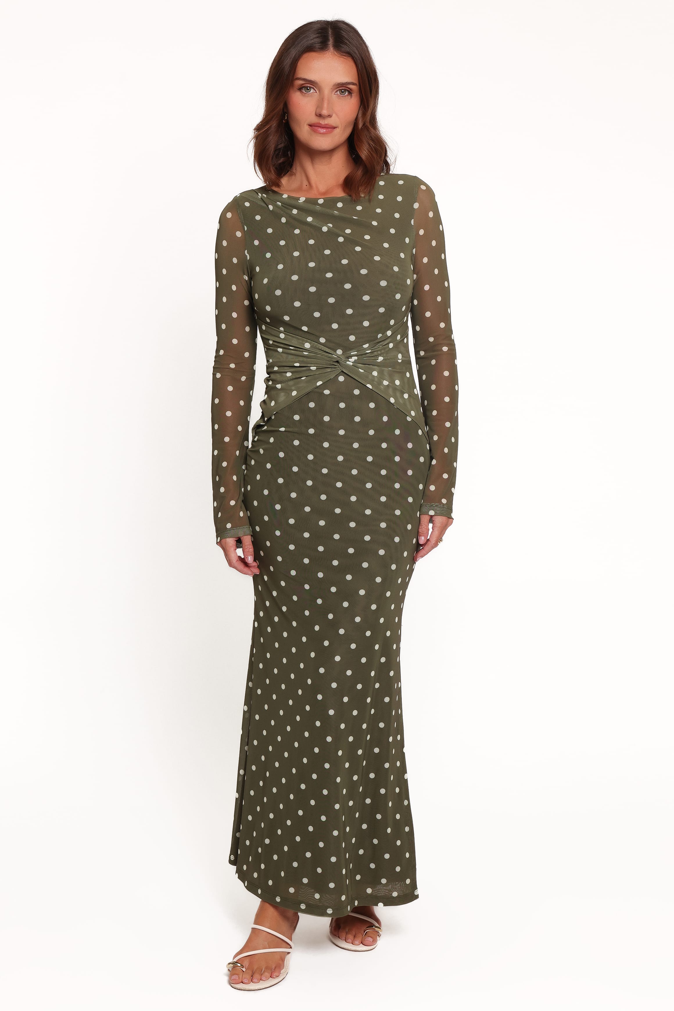 Nash Long Sleeve Dress - Olive Green Polka Dot