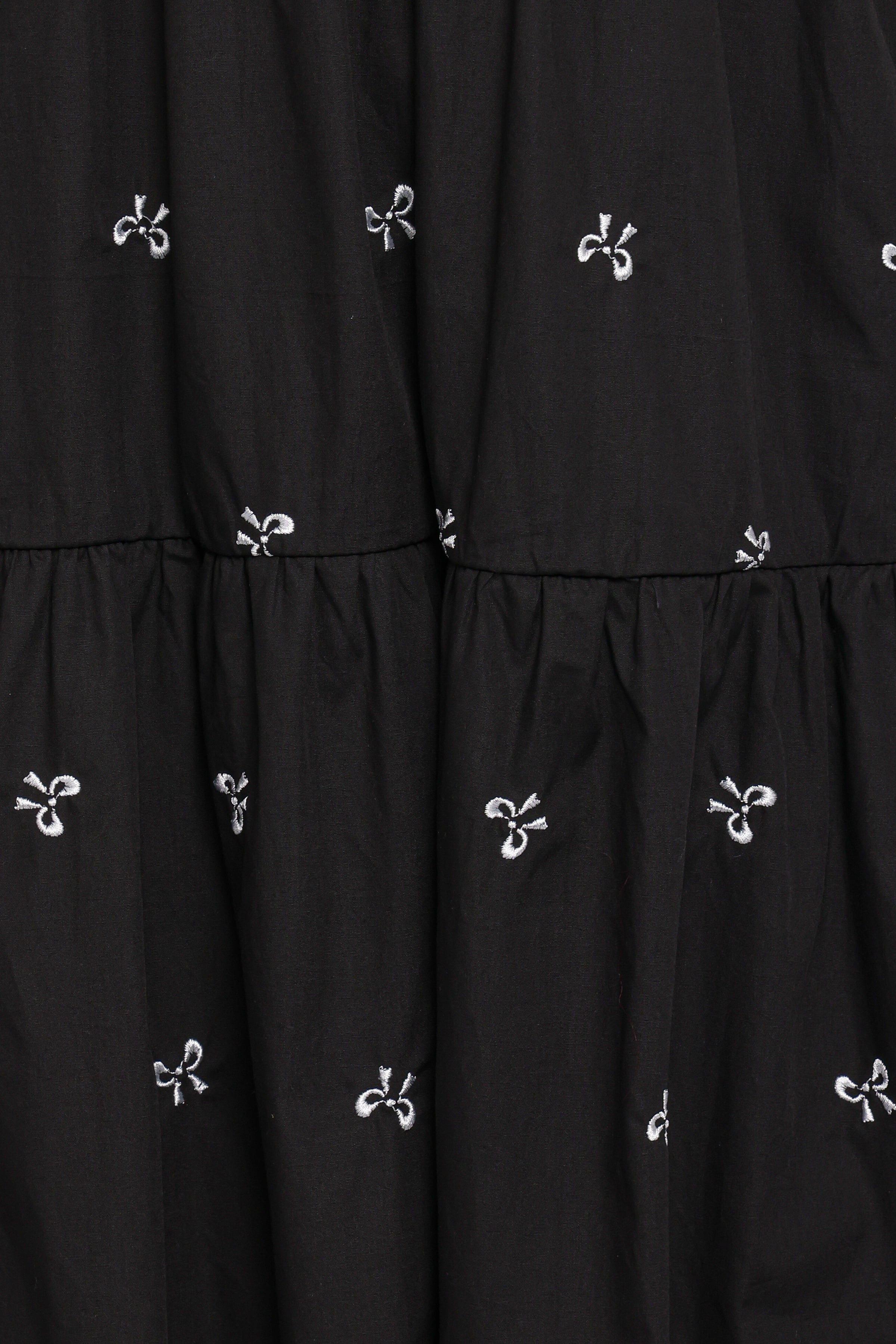 Naura Shirred Tiered Midi Dress - Black Bow