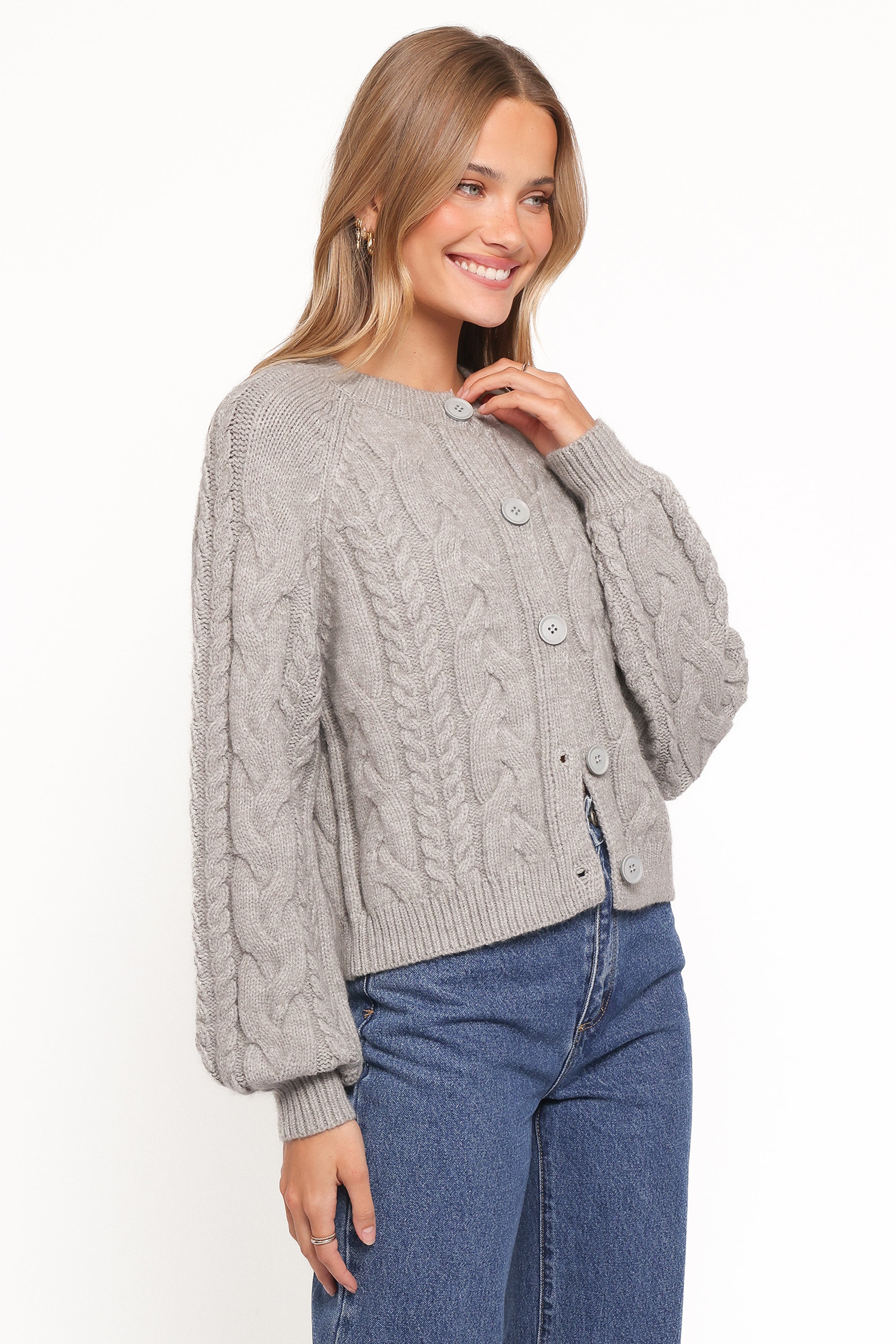 Nika Cable Knit Cardigan - Grey