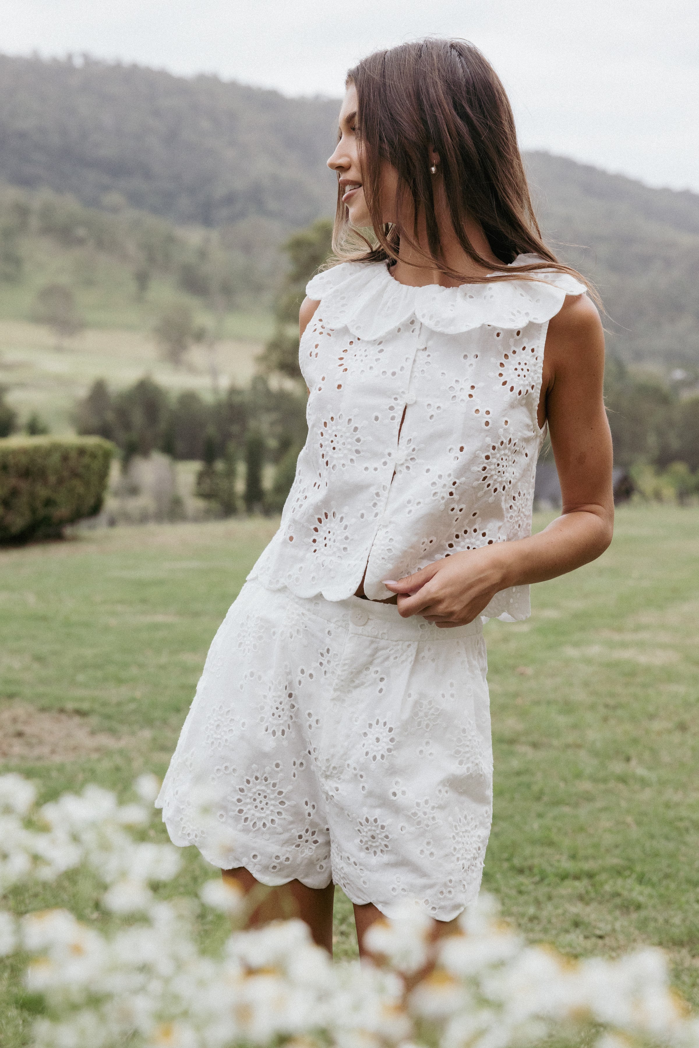 Nimi Eyelet Short Set - White