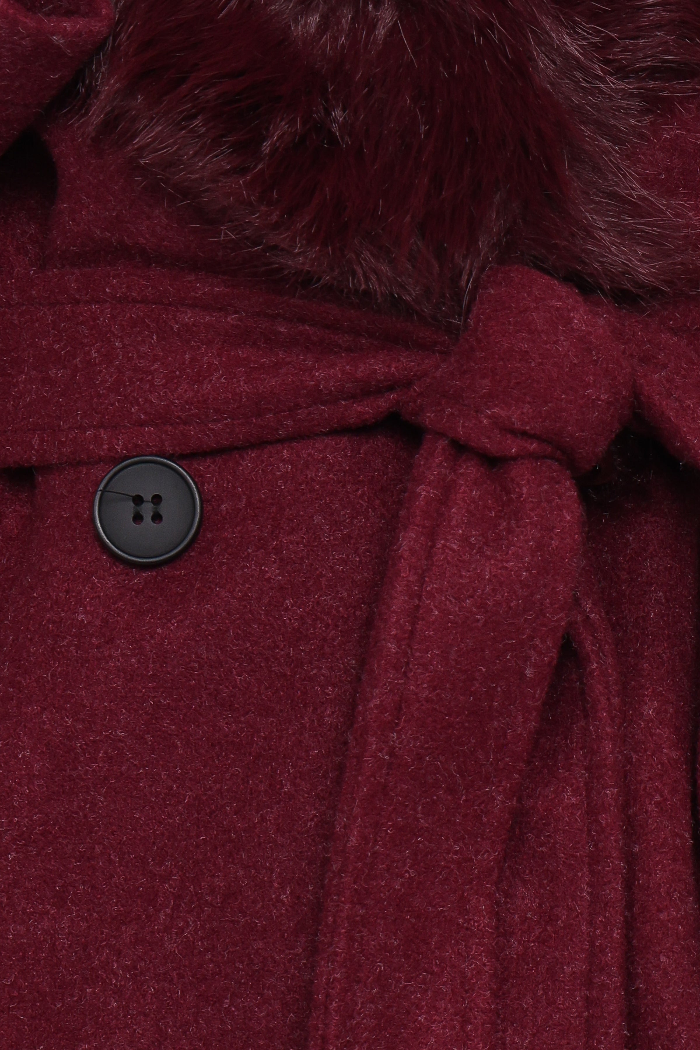 Nina Fur Collar Tie Waist Coat - Burgundy