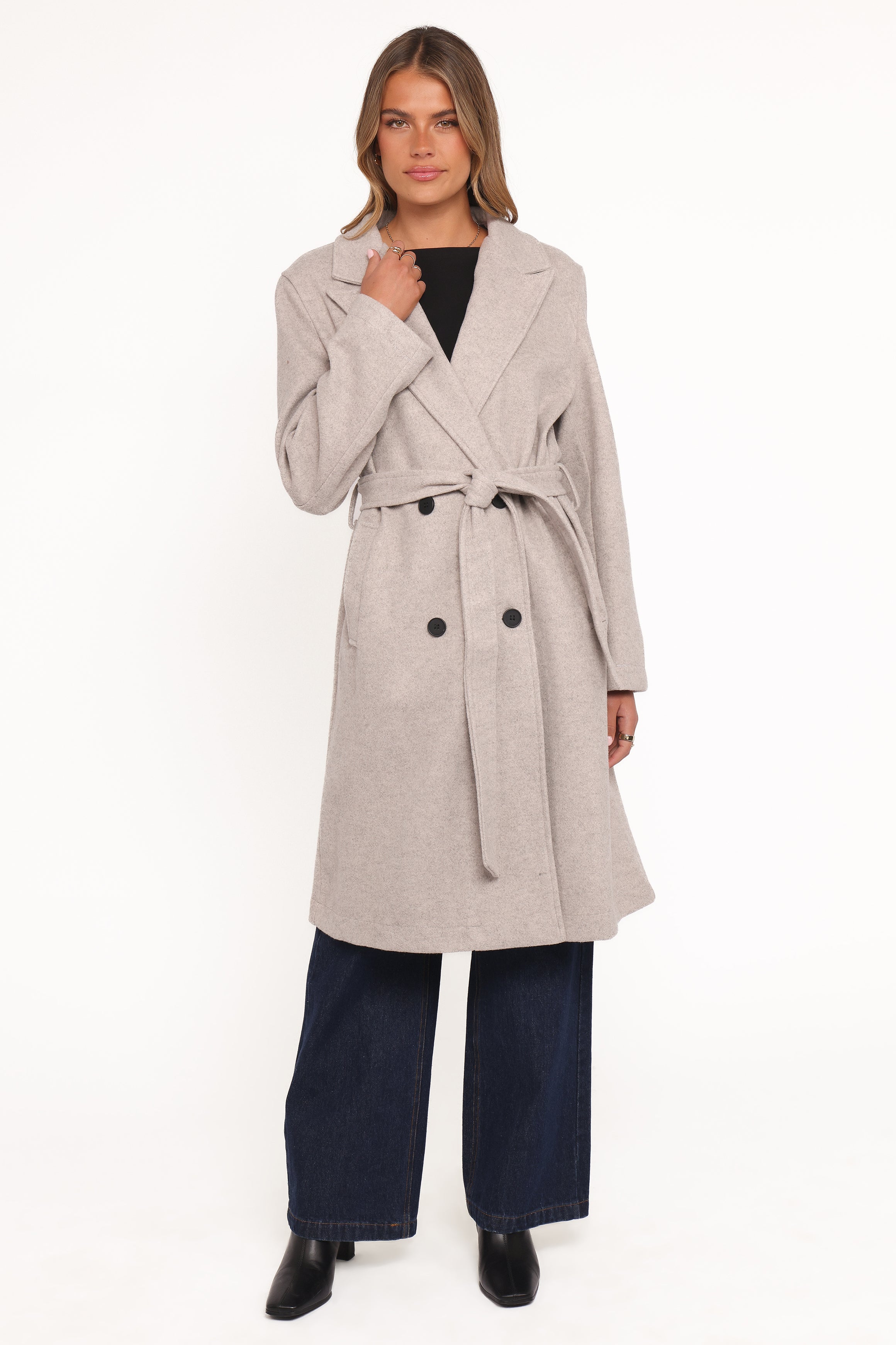 Nina Fur Collar Tie Waist Coat - Cream