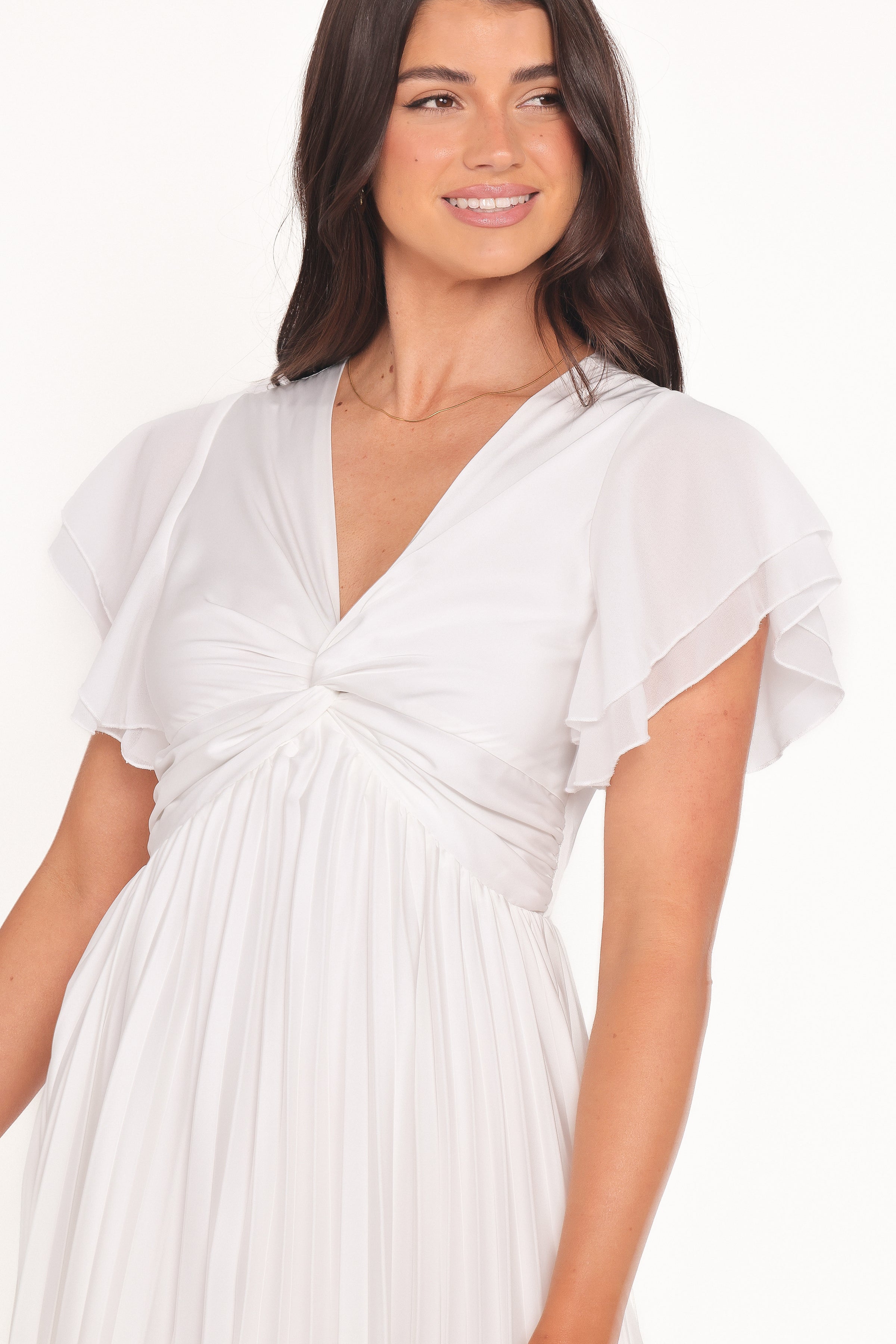 Nova Flutter Sleeve Midi Dress - White