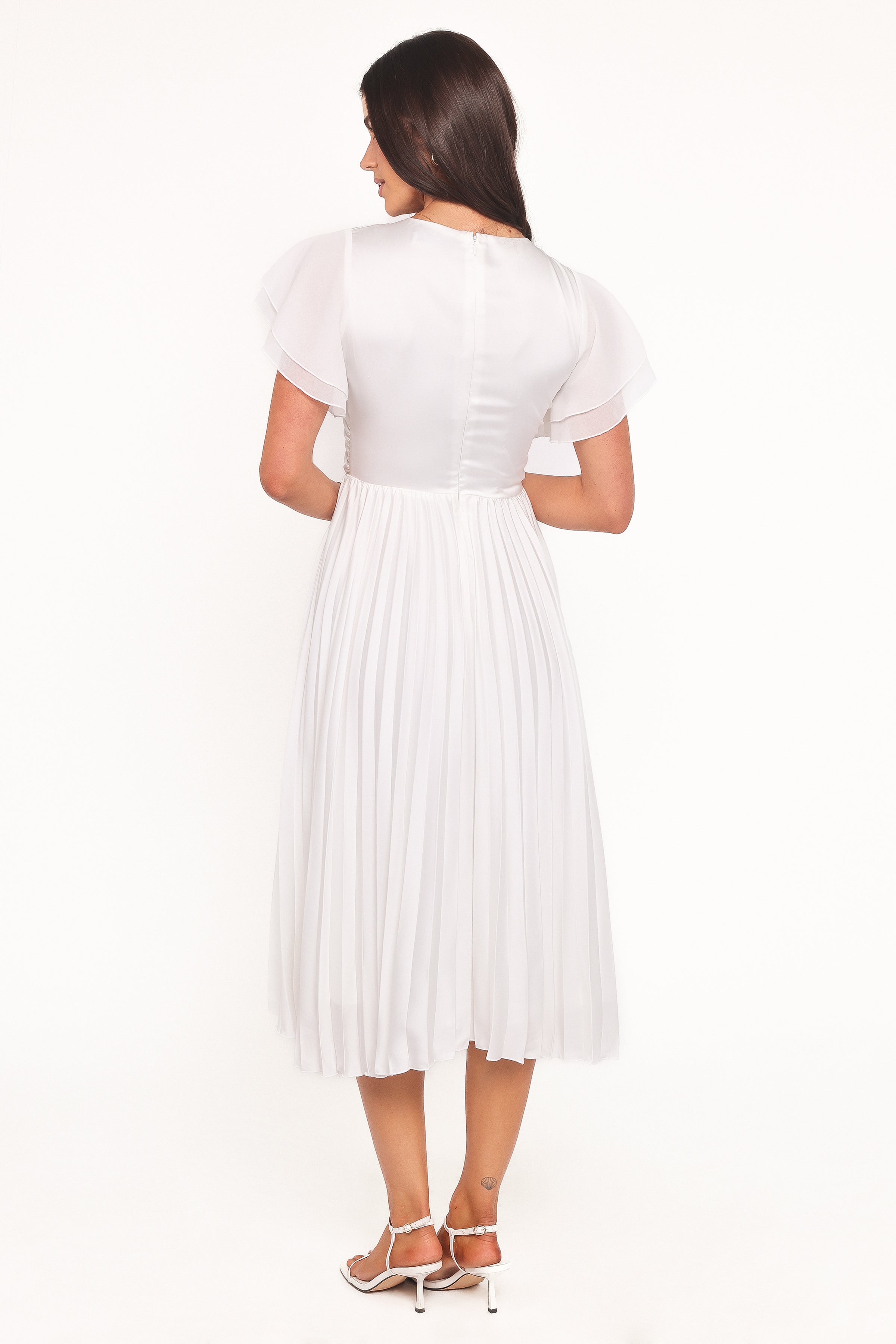 Nova Flutter Sleeve Midi Dress - White
