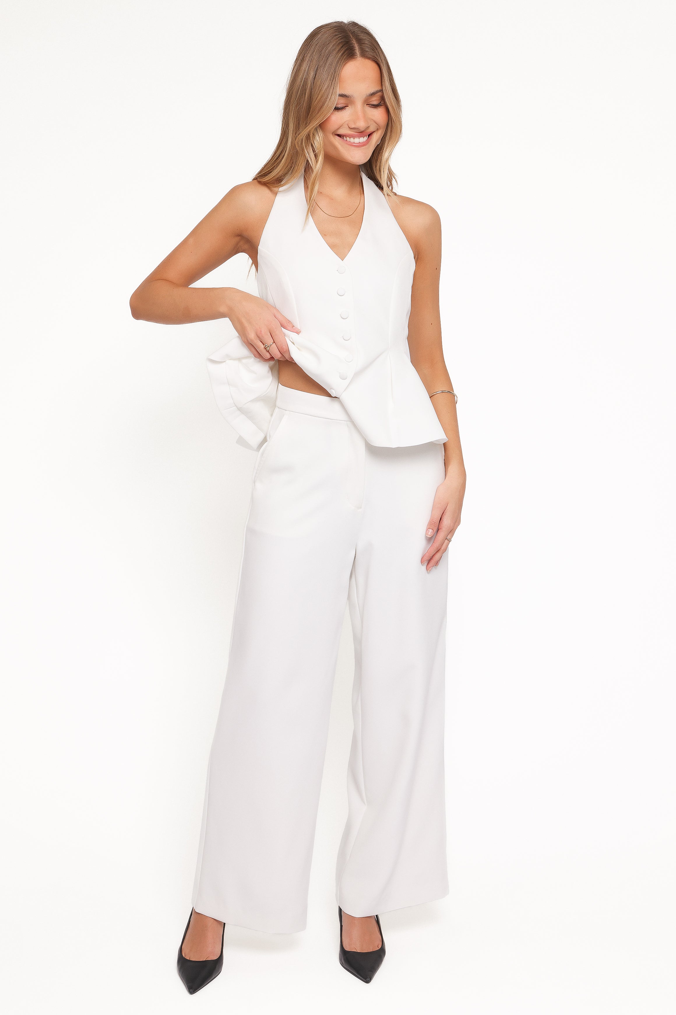 Odelia Halter Vest Pant Set - White