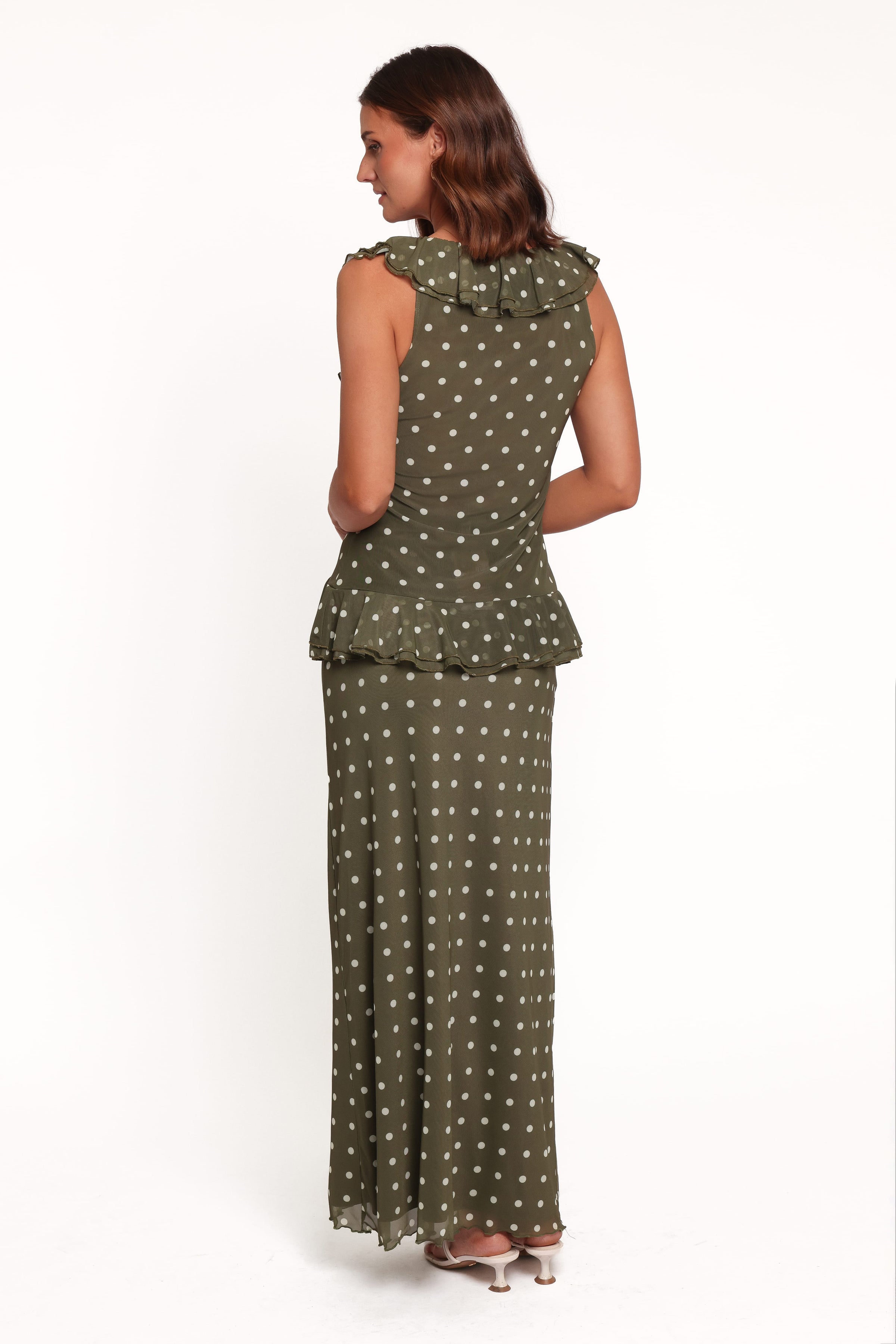 Bloise Maxi Skirt - Olive Green Polka Dot