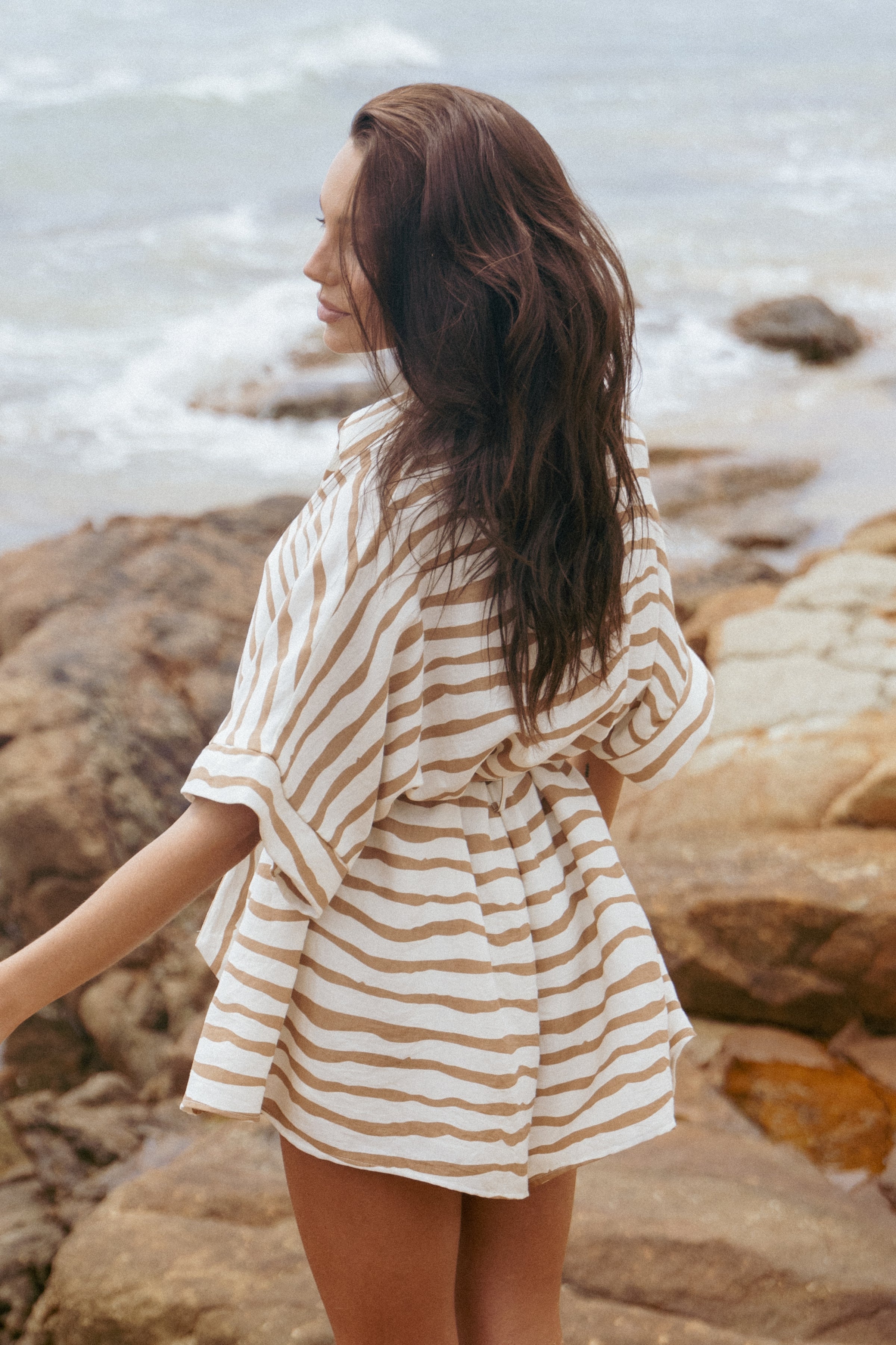 Peppiatt Batwing Romper - Tan Stripe