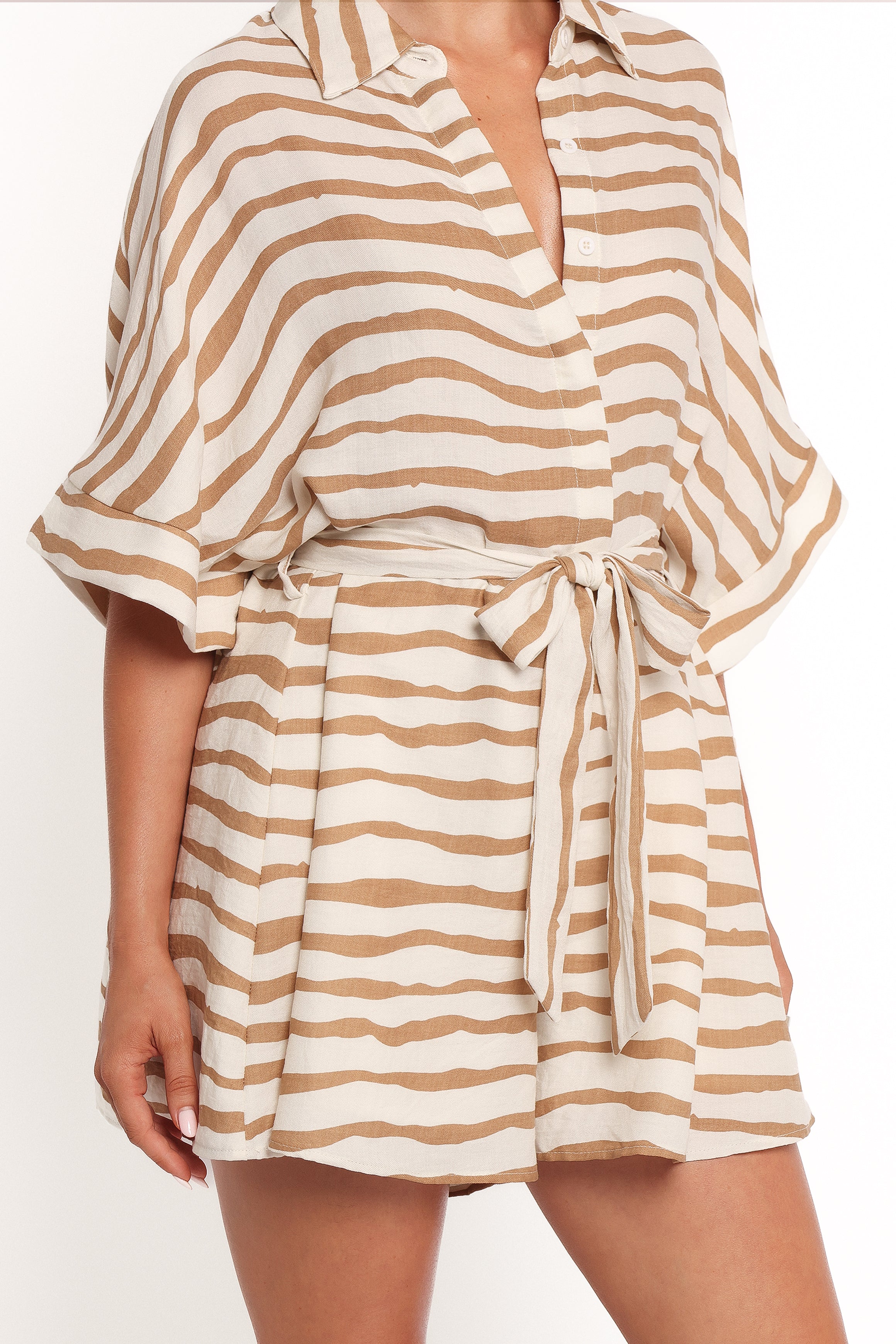 Peppiatt Batwing Romper - Tan Stripe