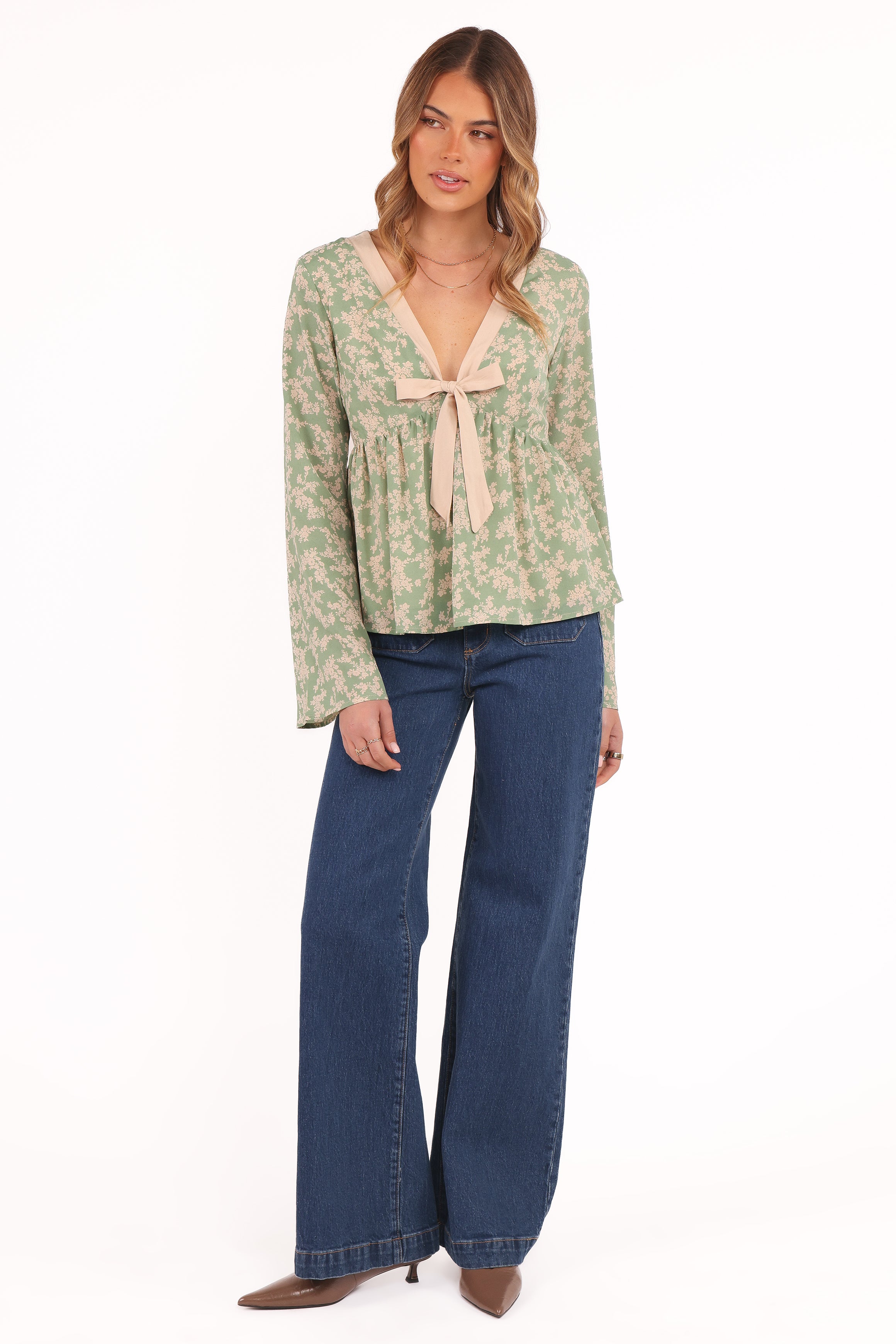 Reeva Long Sleeve Top - Green Floral