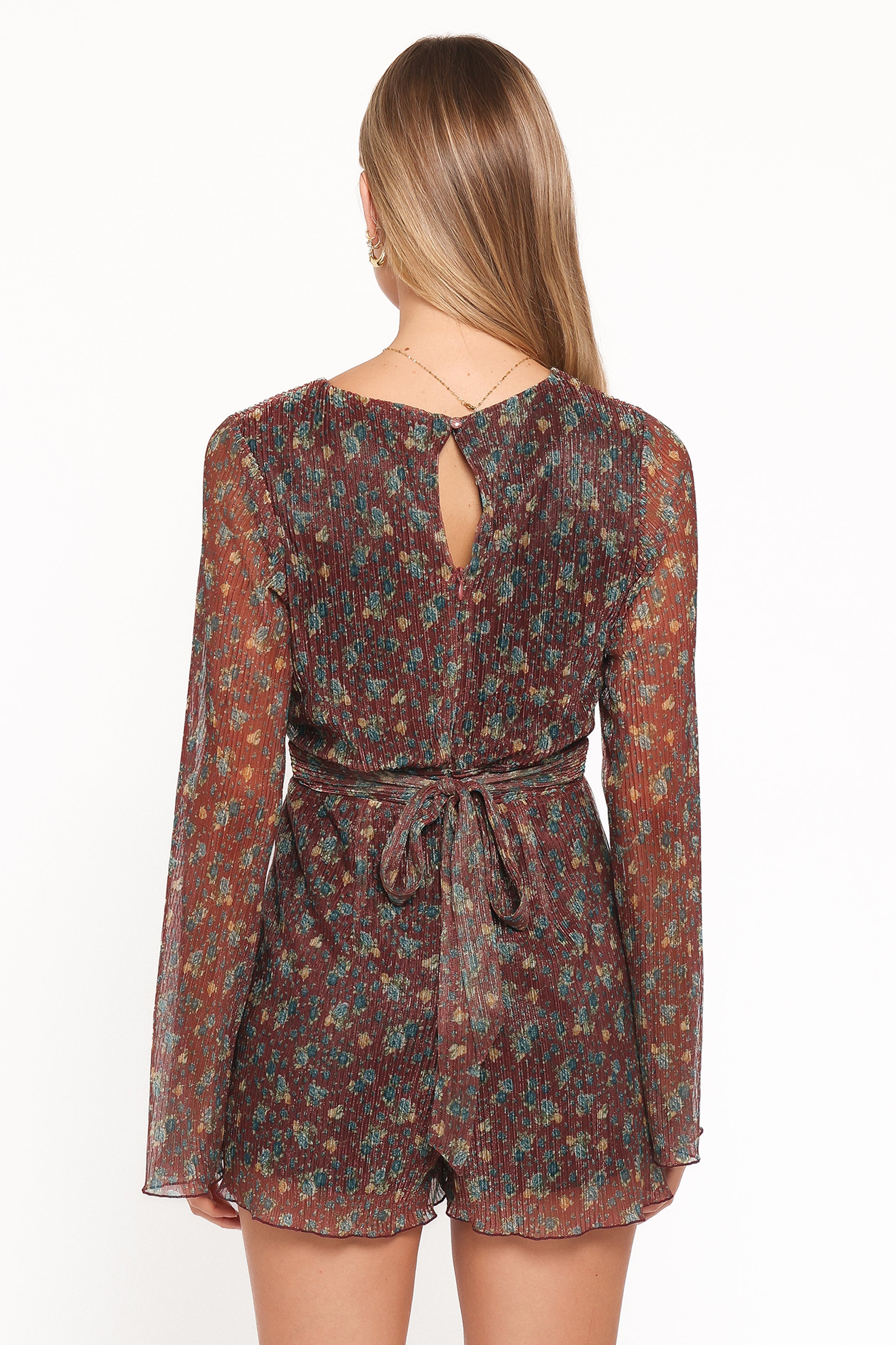 Rhiannon Long Sleeve Romper - Brown Floral