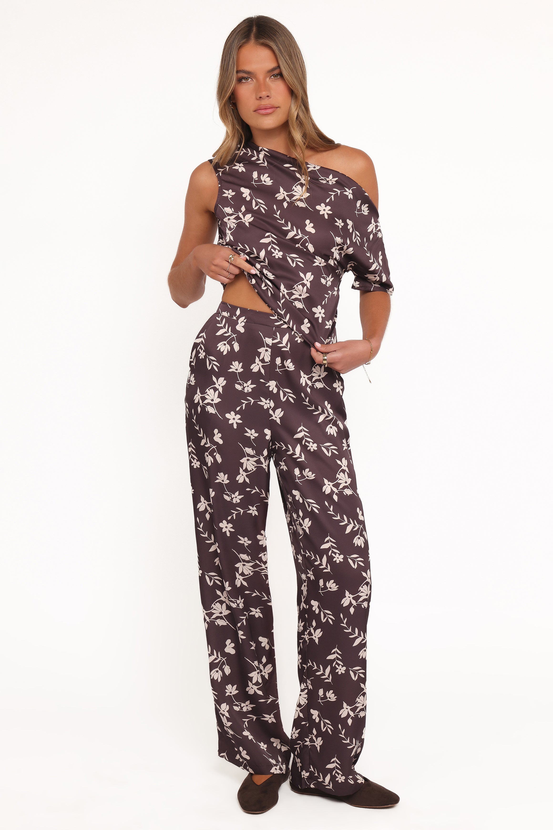 Romola Pant - Brown Cream Floral