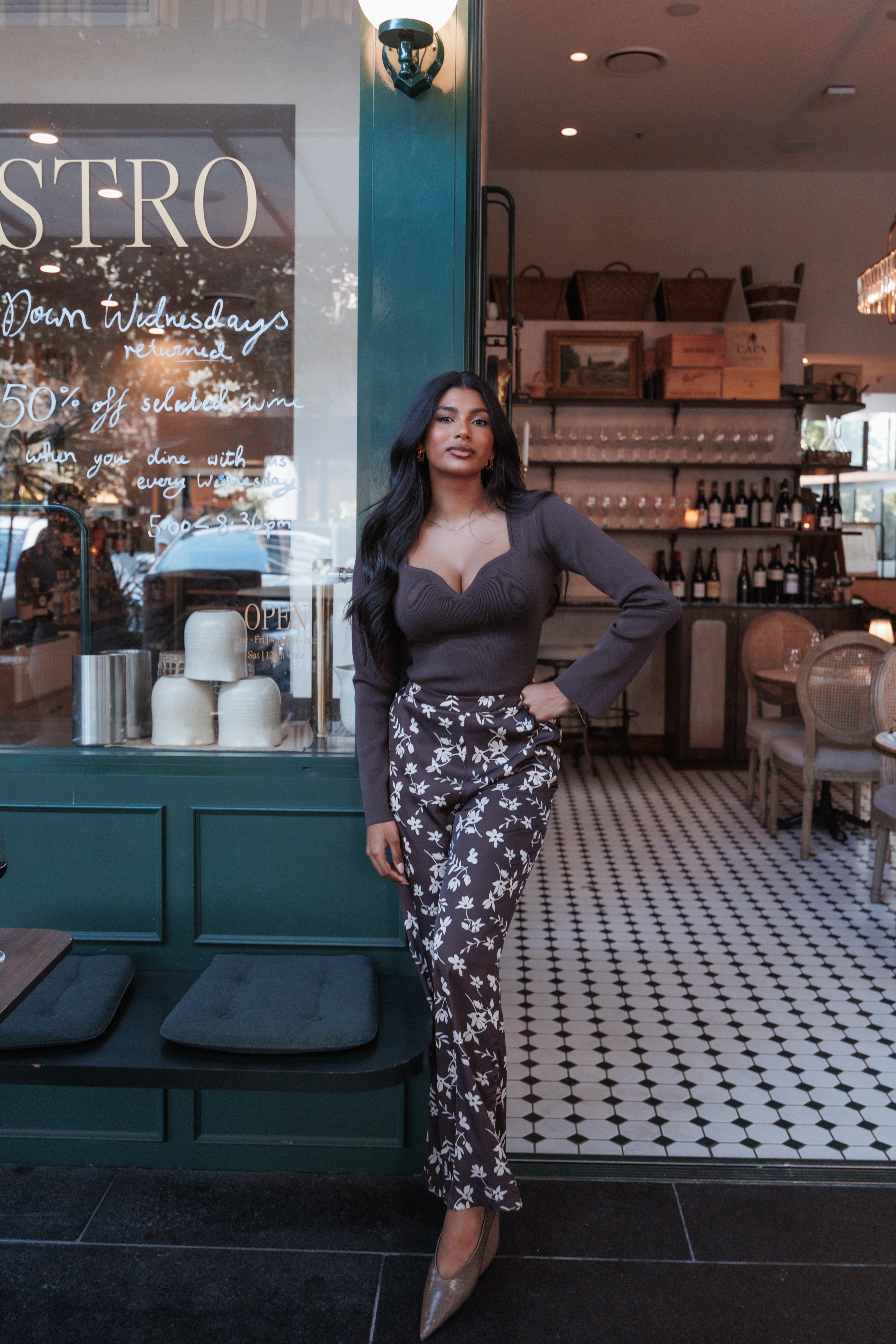 Romola Pant - Brown Cream Floral