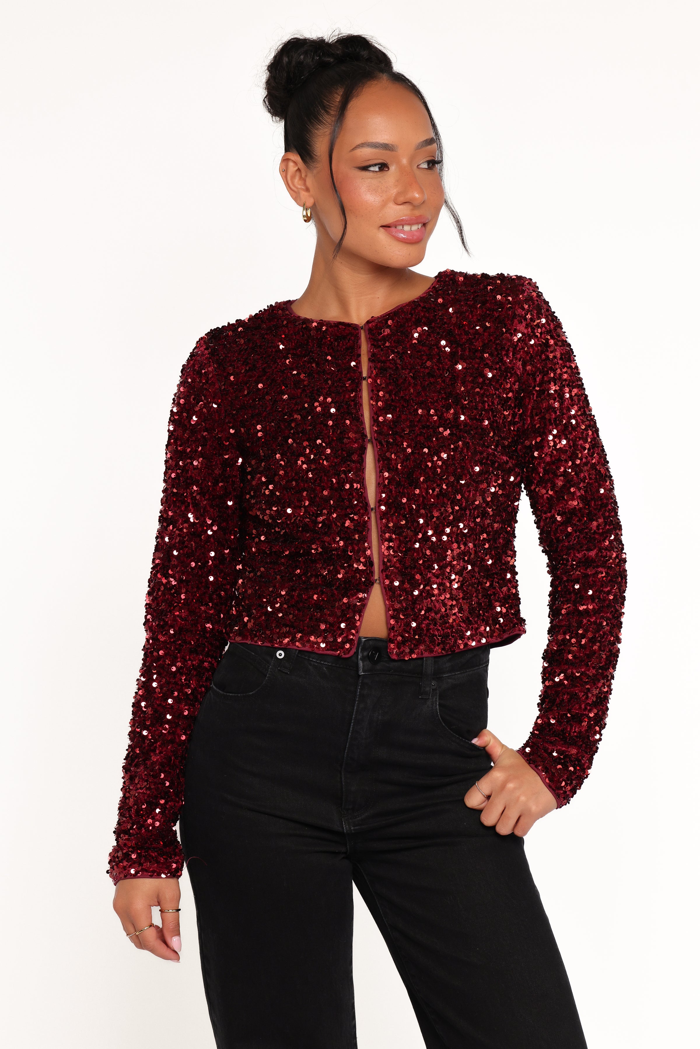 Scarlette Cropped Jacket - Burgundy Sequin