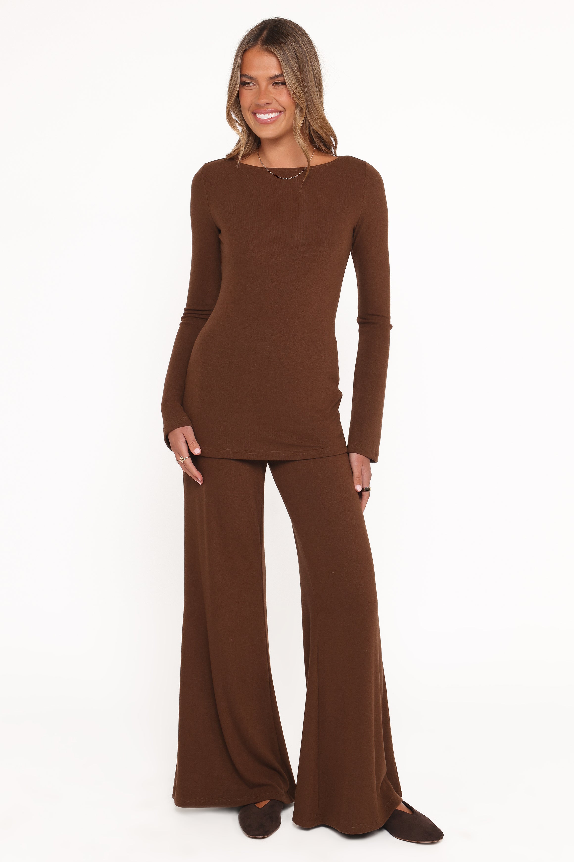 Selly Knitted Pant Set - Brown