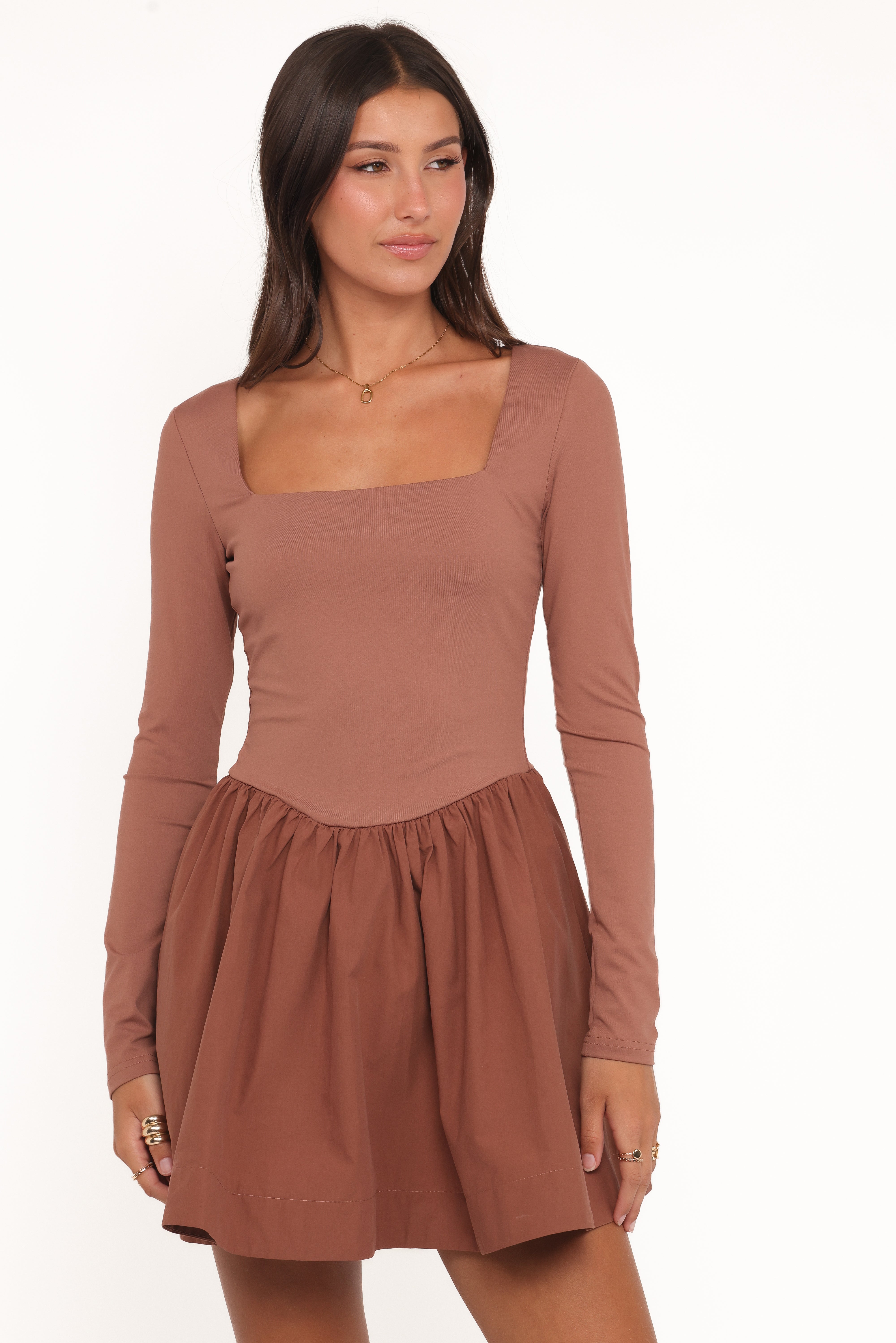 Sheena Long Sleeve Mini Dress - Mocha