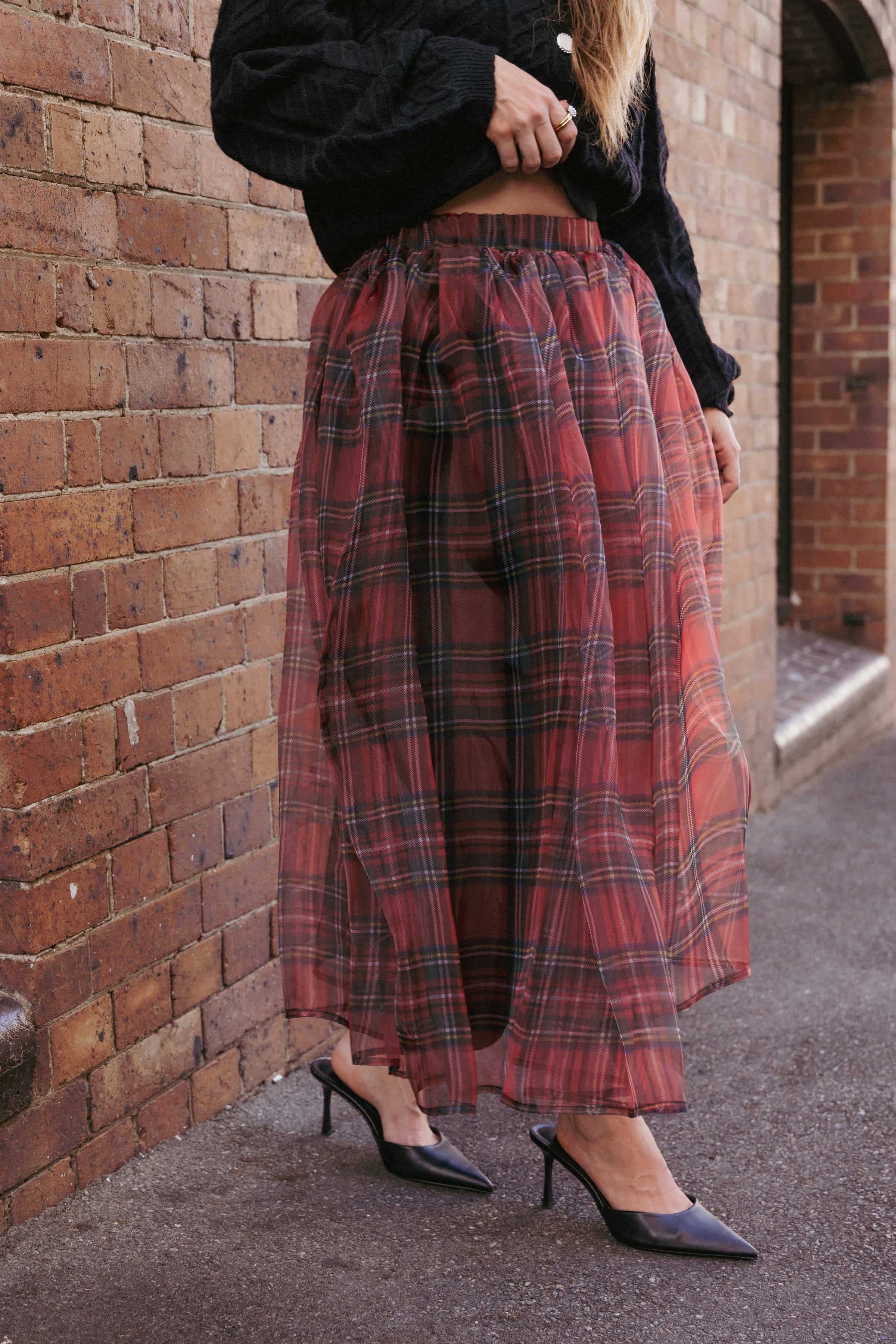 Bonita Midi Skirt - Red Plaid