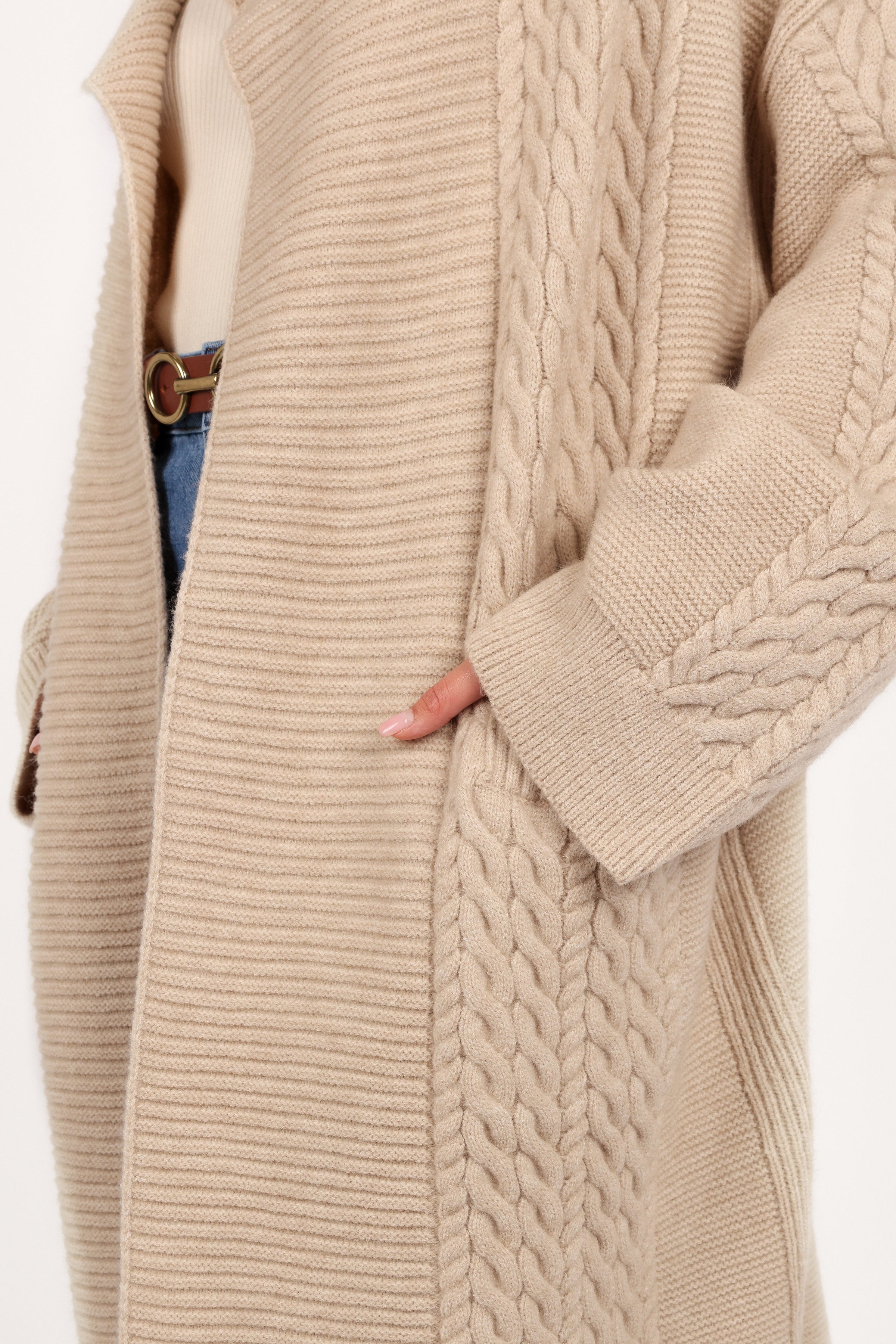 Soma Oversized Open Front Cardigan - Beige