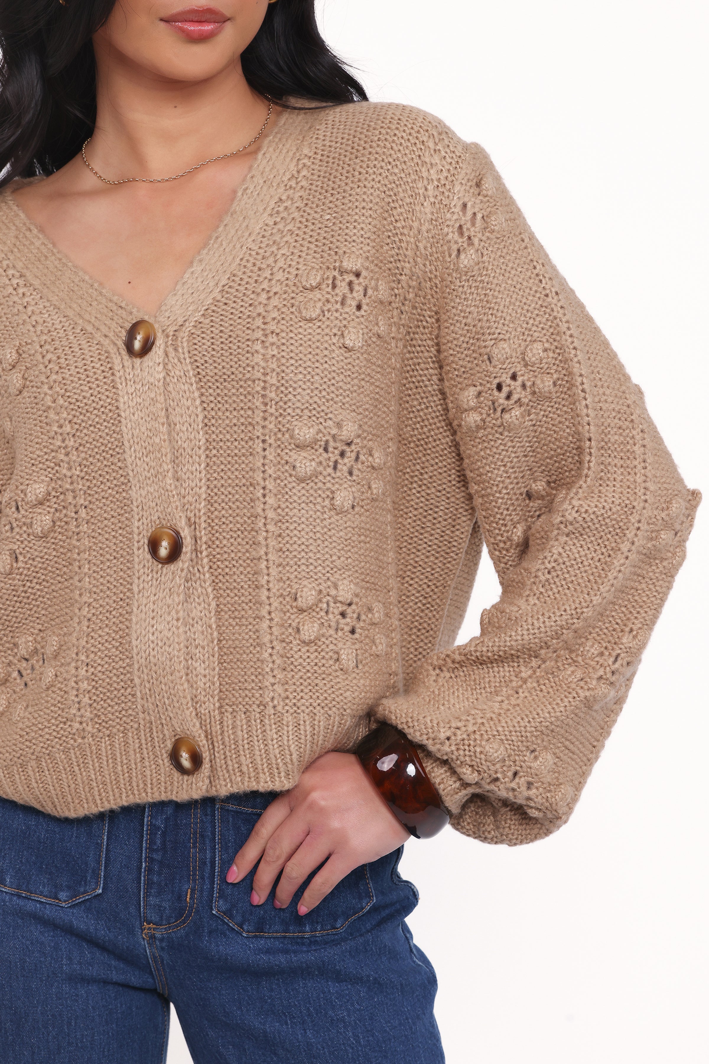 Melody Textured Button Up Cardigan - Mushroom