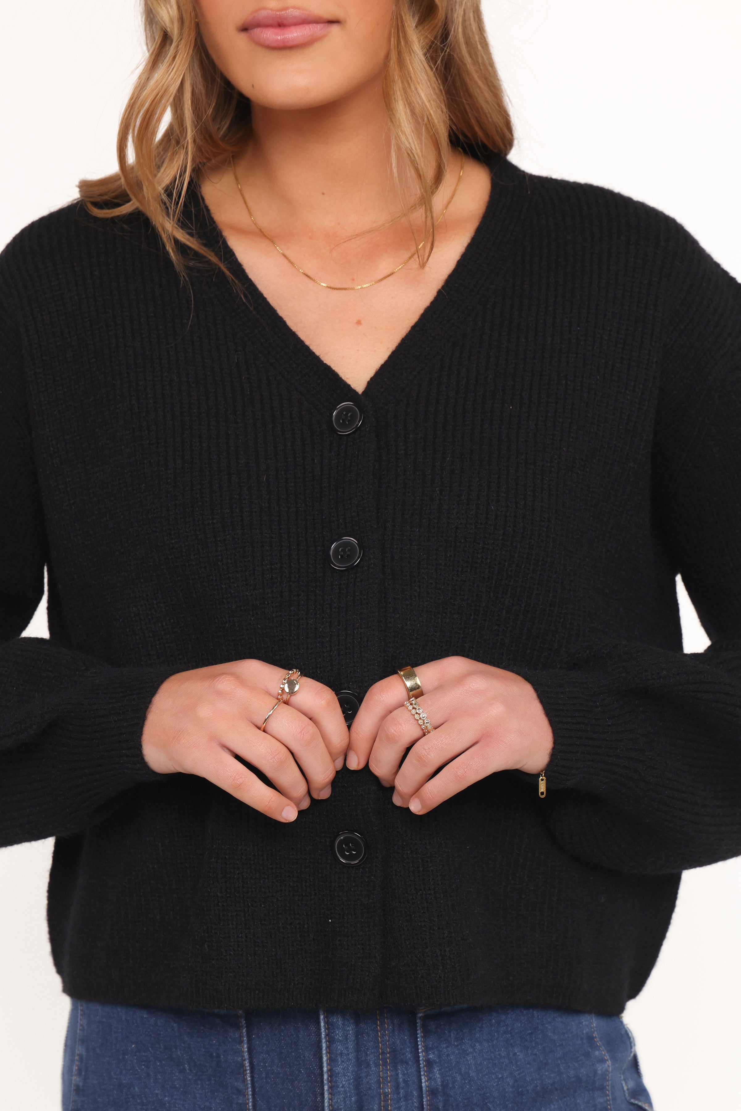 Sybil Button Front Cardigan - Black