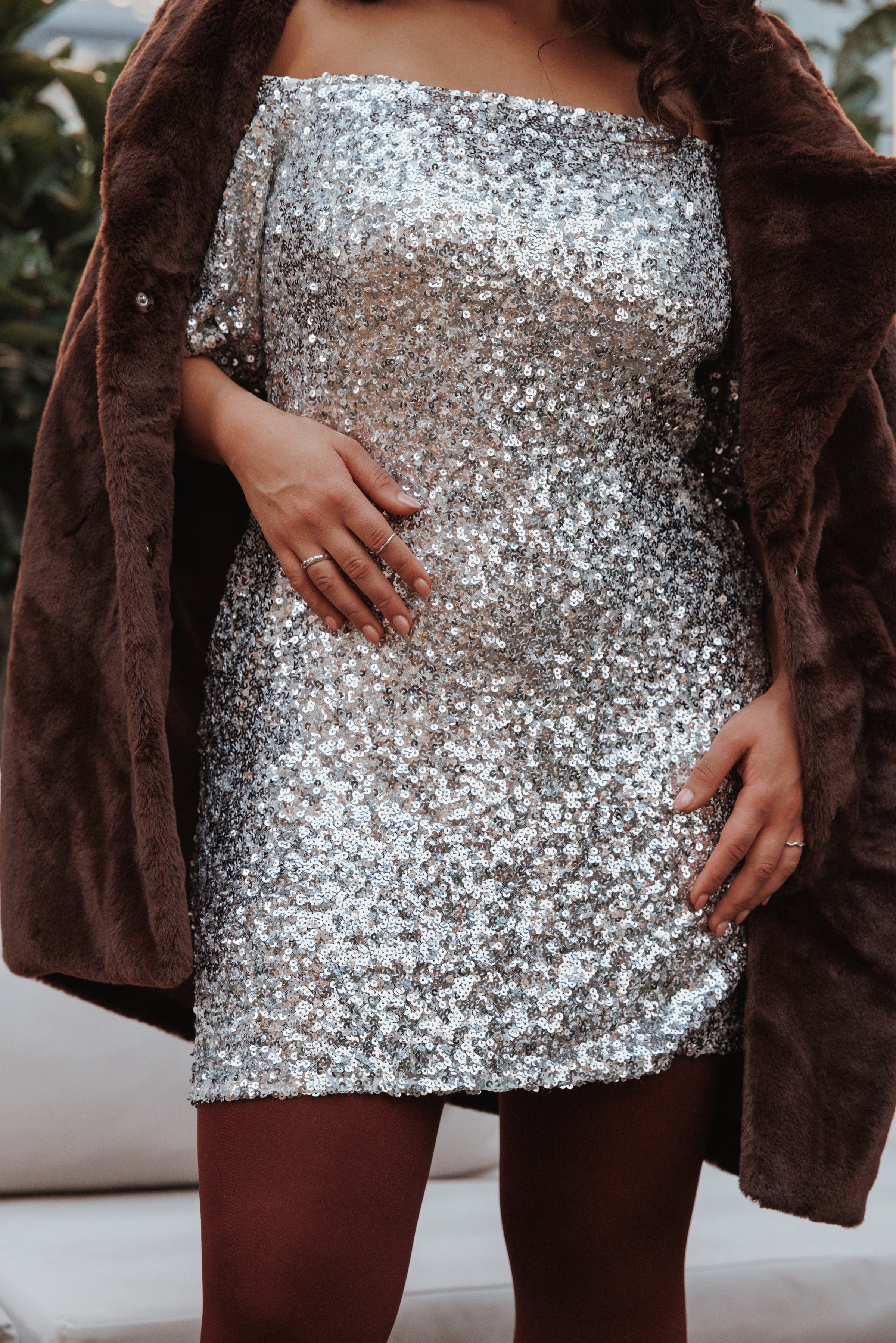Tory Off Shoulder Sequin Mini Dress - Silver