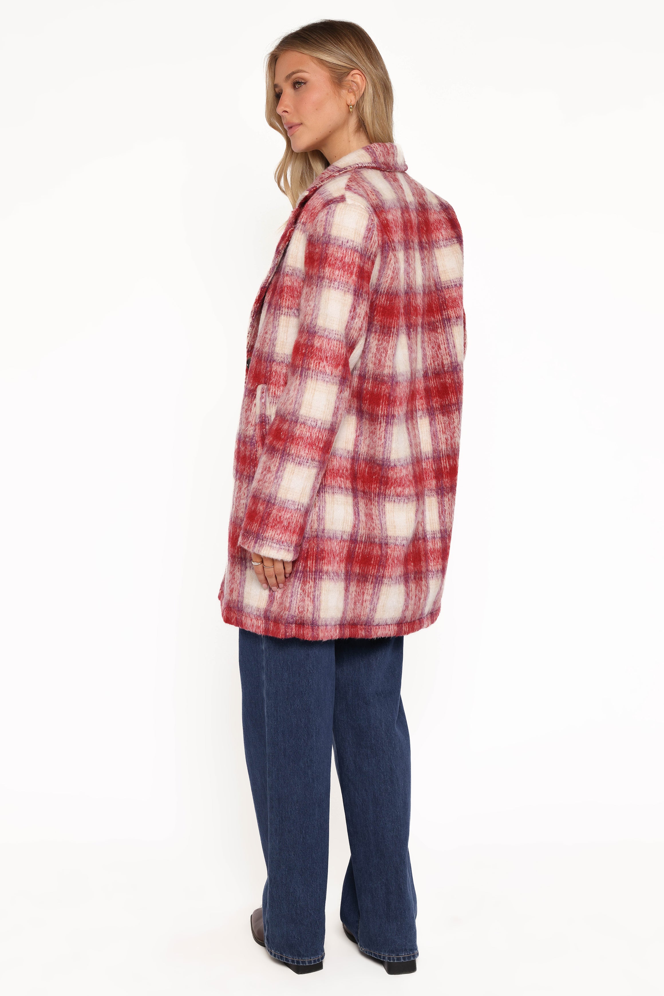 Travistine Long Plaid Coat - Pink