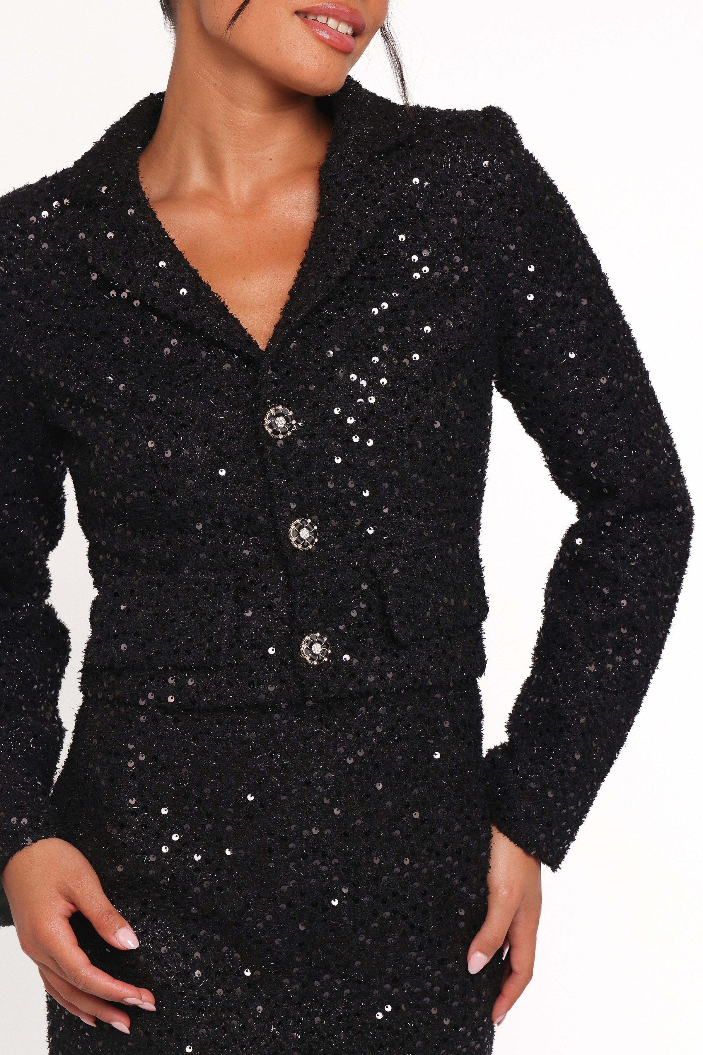 Valentina Cropped Blazer - Black Sequin